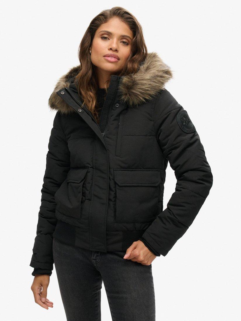 Product image 3 of 7, which shows Superdry Hooded Everest Puffer Bomber Jacket, Jet Black, 8