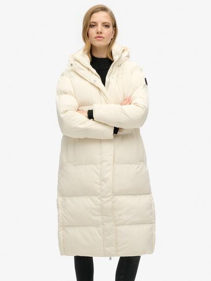 Superdry Hooded Longline Puffer Coat, Off White - view 2, Off White