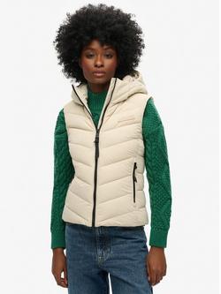 Superdry Hooded Microfibre Padded Gilet - view 2, Pelican Beige