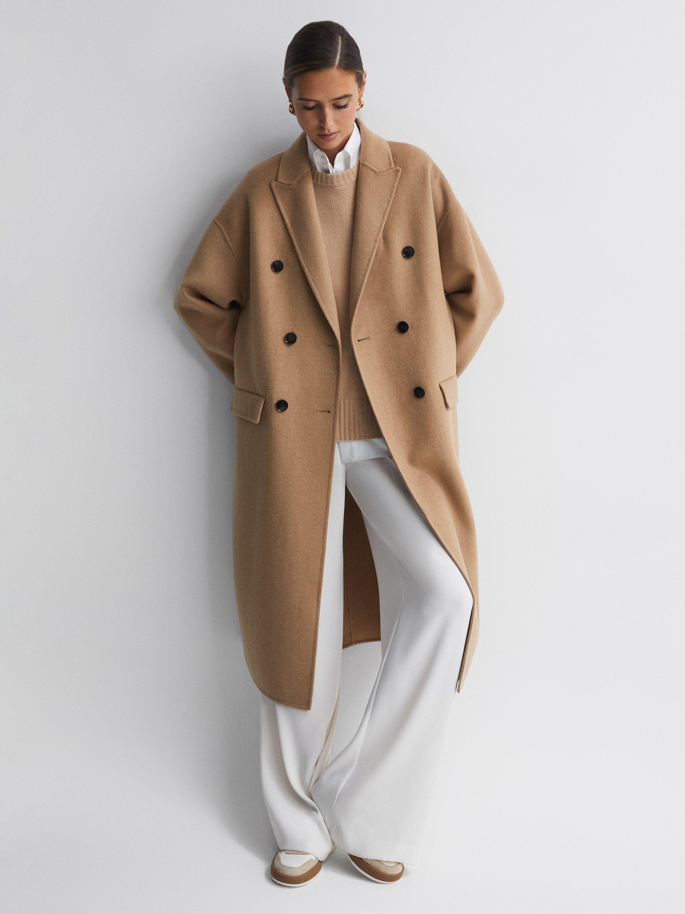 Reiss Layah Long Double Breasted Coat, Camel