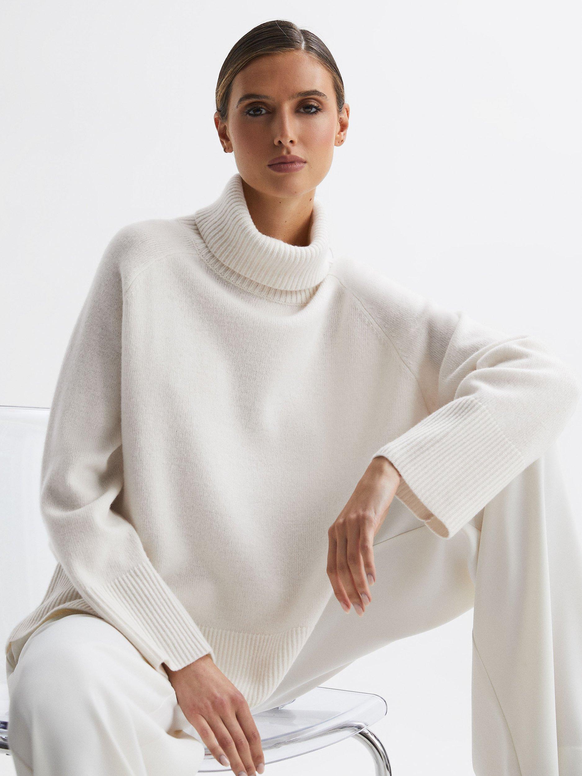 Reiss Edina Wool Cashmere Blend Roll Neck Jumper, Cream