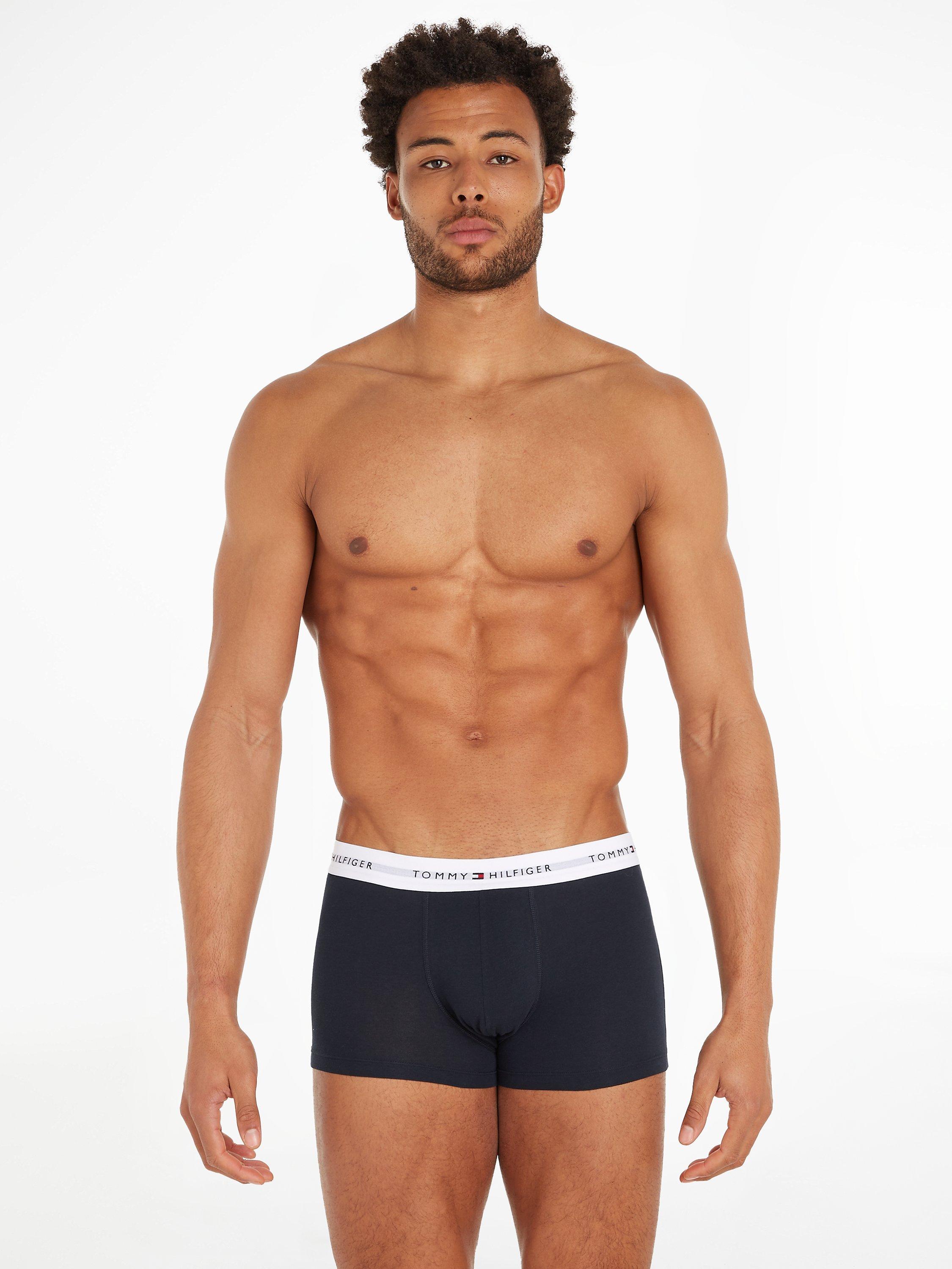 Product image 2 of 5, which shows Tommy Hilfiger Essential Cotton Logo Trunks, Pack of 3, Desert Sky, S