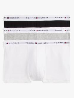 Tommy Hilfiger Essential Logo Waistband Trunks, Pack of 3, Grey/Black/White, Grey/Black/White