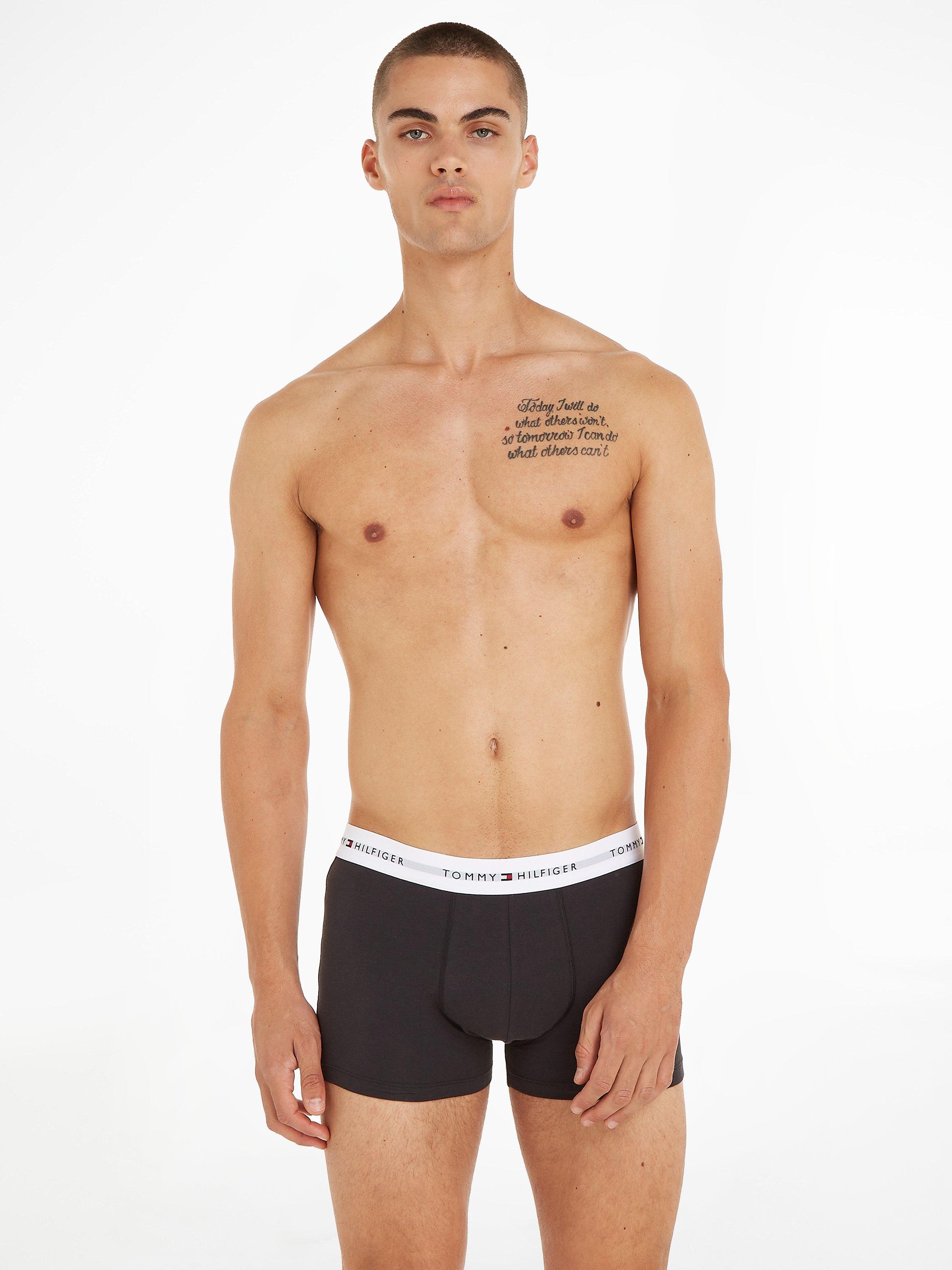 Product image 2 of 5, which shows Tommy Hilfiger Essential Logo Waistband Trunks, Pack of 3, Grey/Black/White, L