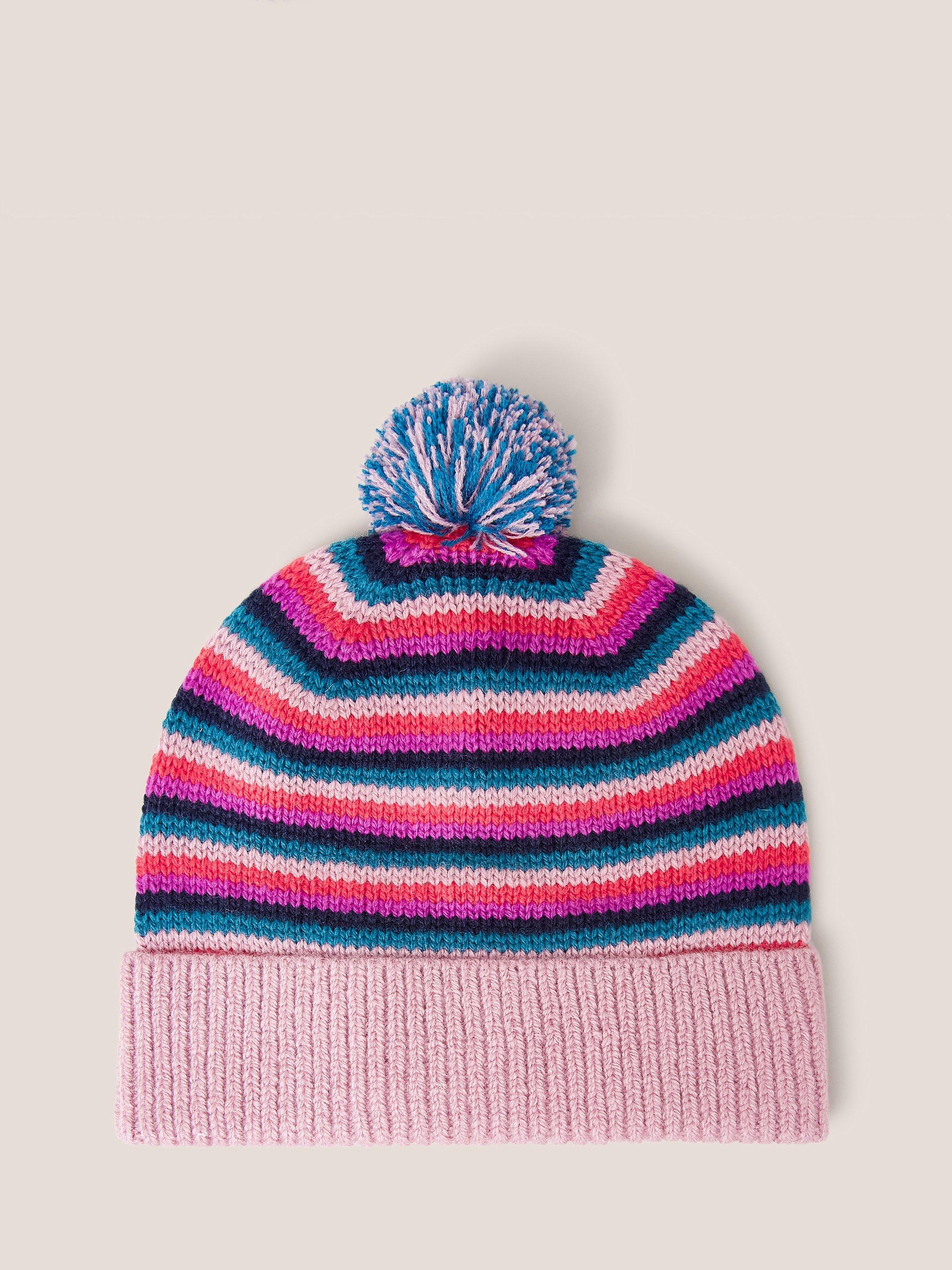 White Stuff Kids' Stripe Knit Hat, Pink/Multi