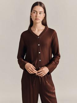 Ghost Lilly Satin Cropped Cardigan, Truffle