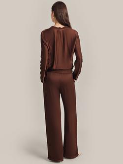 Ghost Lilly Satin Cropped Cardigan - view 2, Truffle