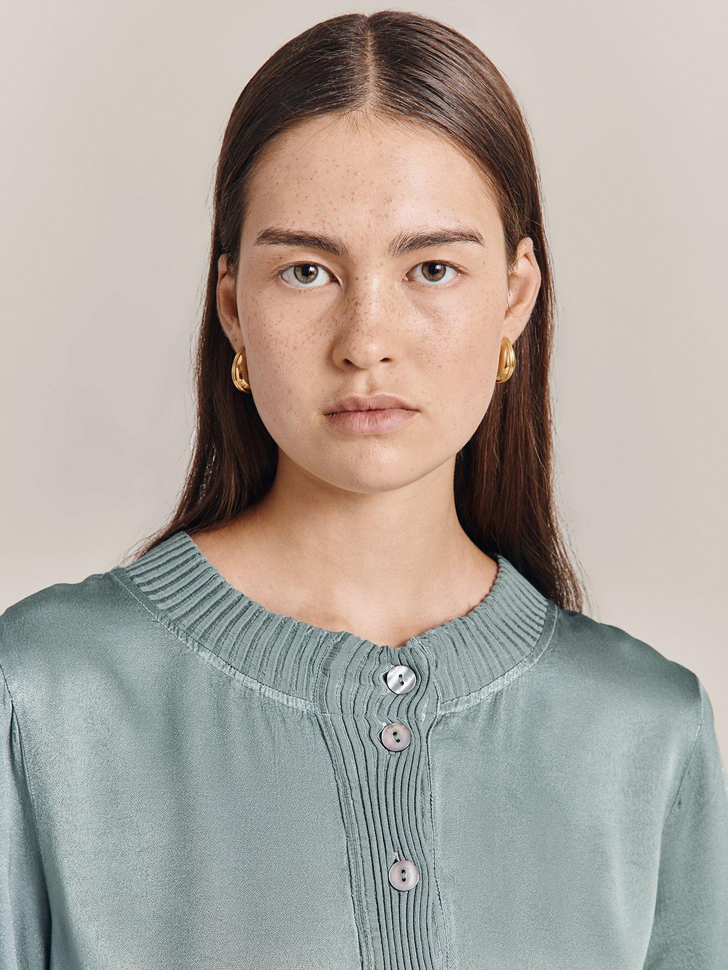 Ghost Violetta Satin Cardigan, Light Petrol