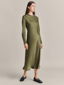 Ghost Rhea Bias Cut Satin Midi Dress, Light Sage