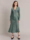 Ghost Kaia Button Through Satin Midi Dress, Light Petrol