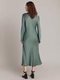 Ghost Kaia Button Through Satin Midi Dress, Light Petrol