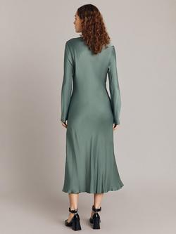 Ghost Kaia Button Through Satin Midi Dress - view 2, Light Petrol