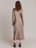 Ghost Kaia Button Through Satin Midi Dress, Pebble