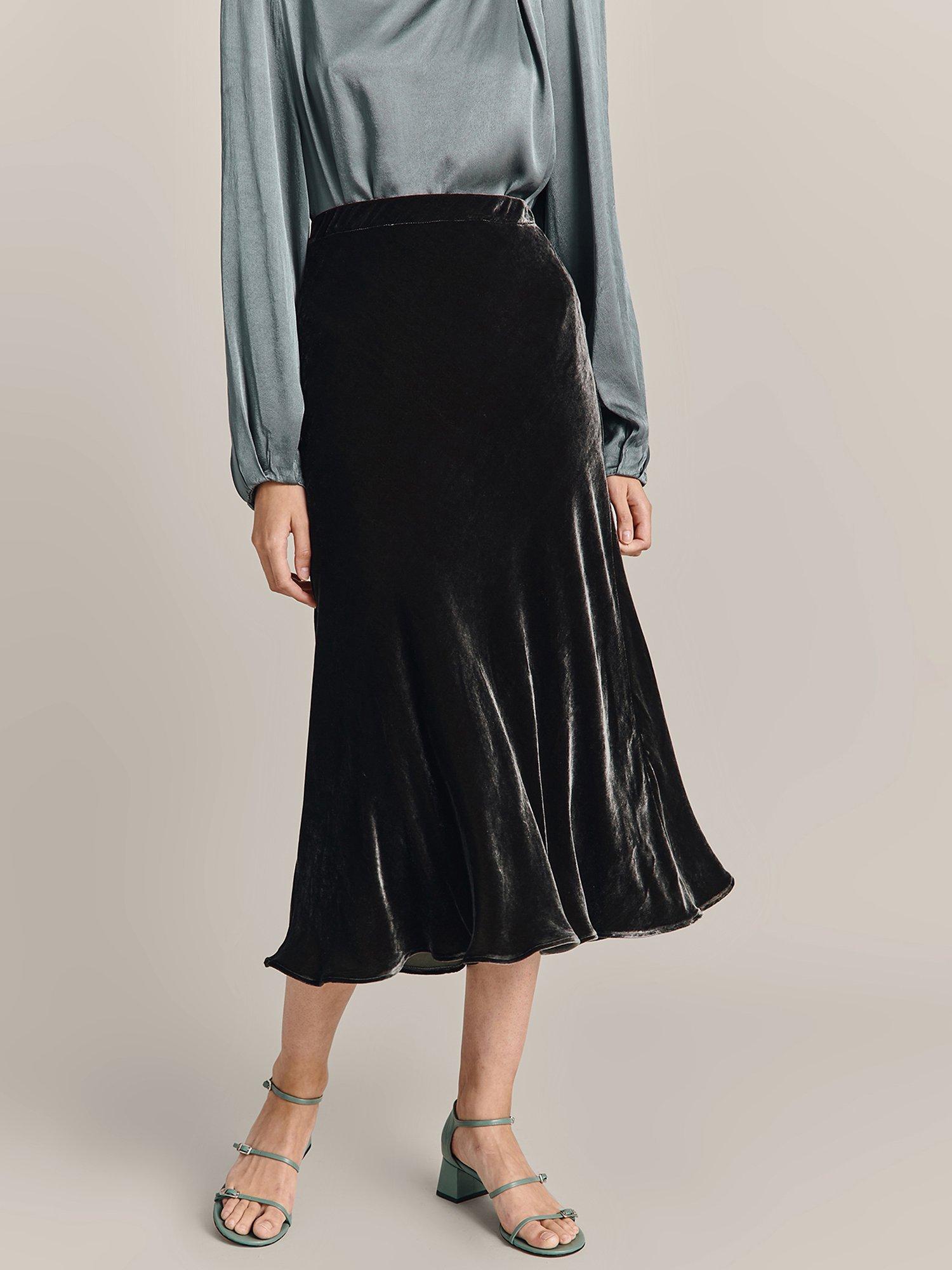 Ghost Celia Silk Blend Velvet Midi Skirt Dark Green S