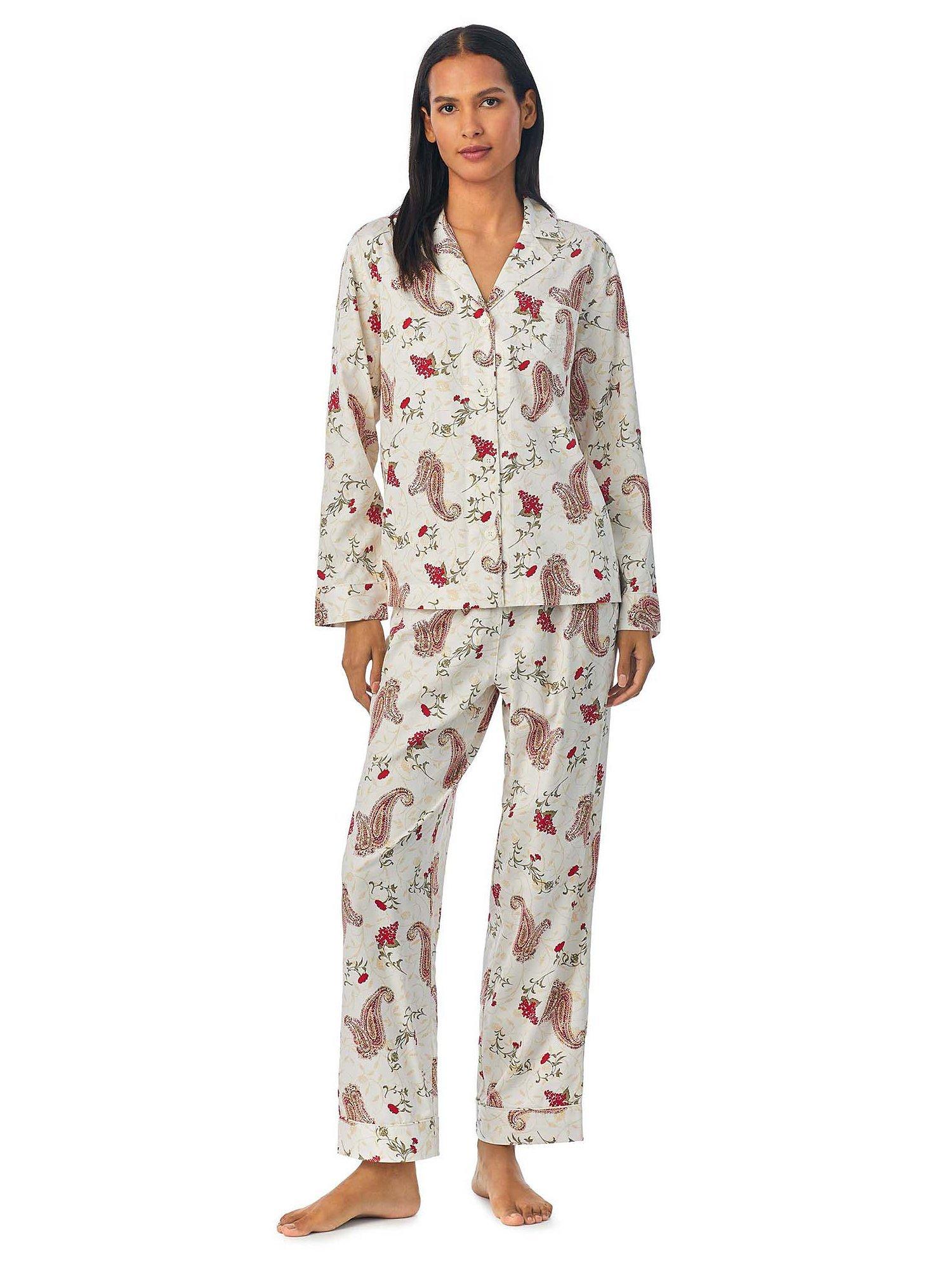 Lauren Ralph Lauren Paisley Floral Print Sateen Pyjama Set, Cream/Multi