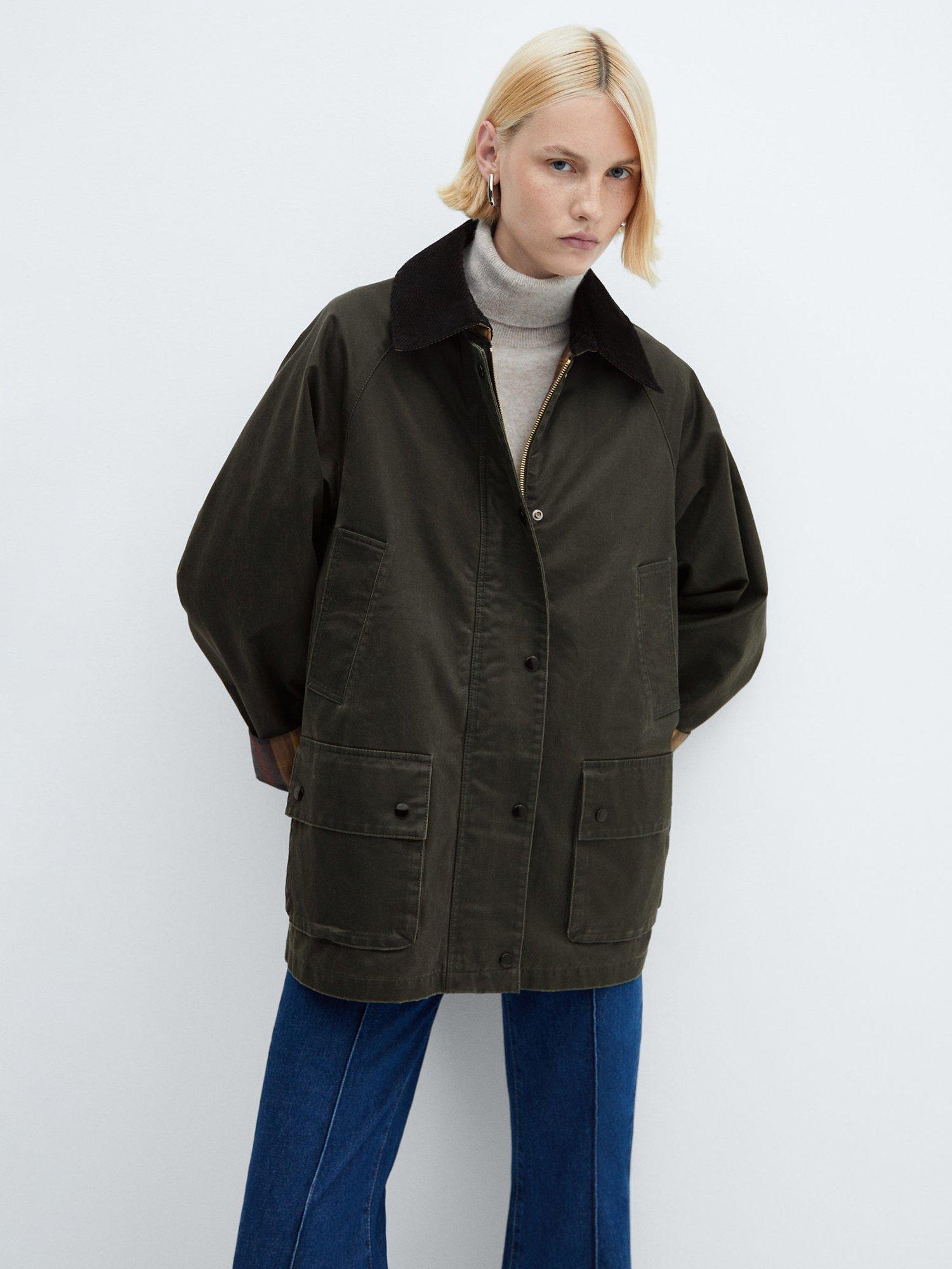 Mango Cotton Blend Parka Jacket, Khaki