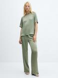 Mango Massim Satin Trousers, Green