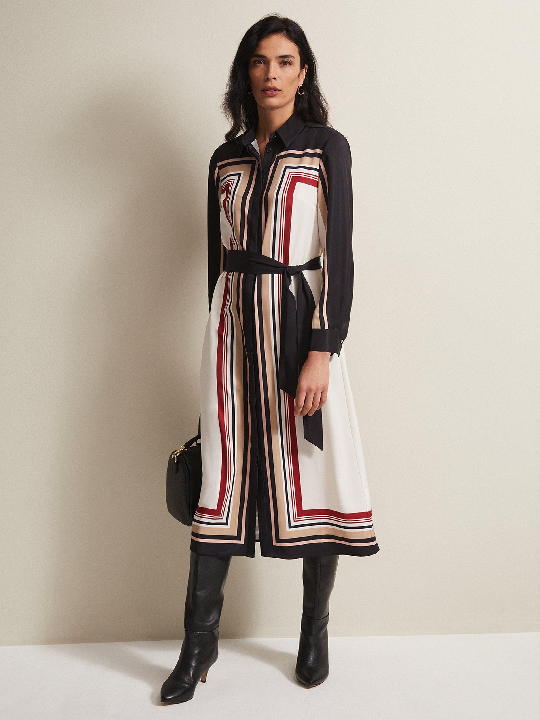 Phase Eight Geri Shirt Dress, Black/Multi
