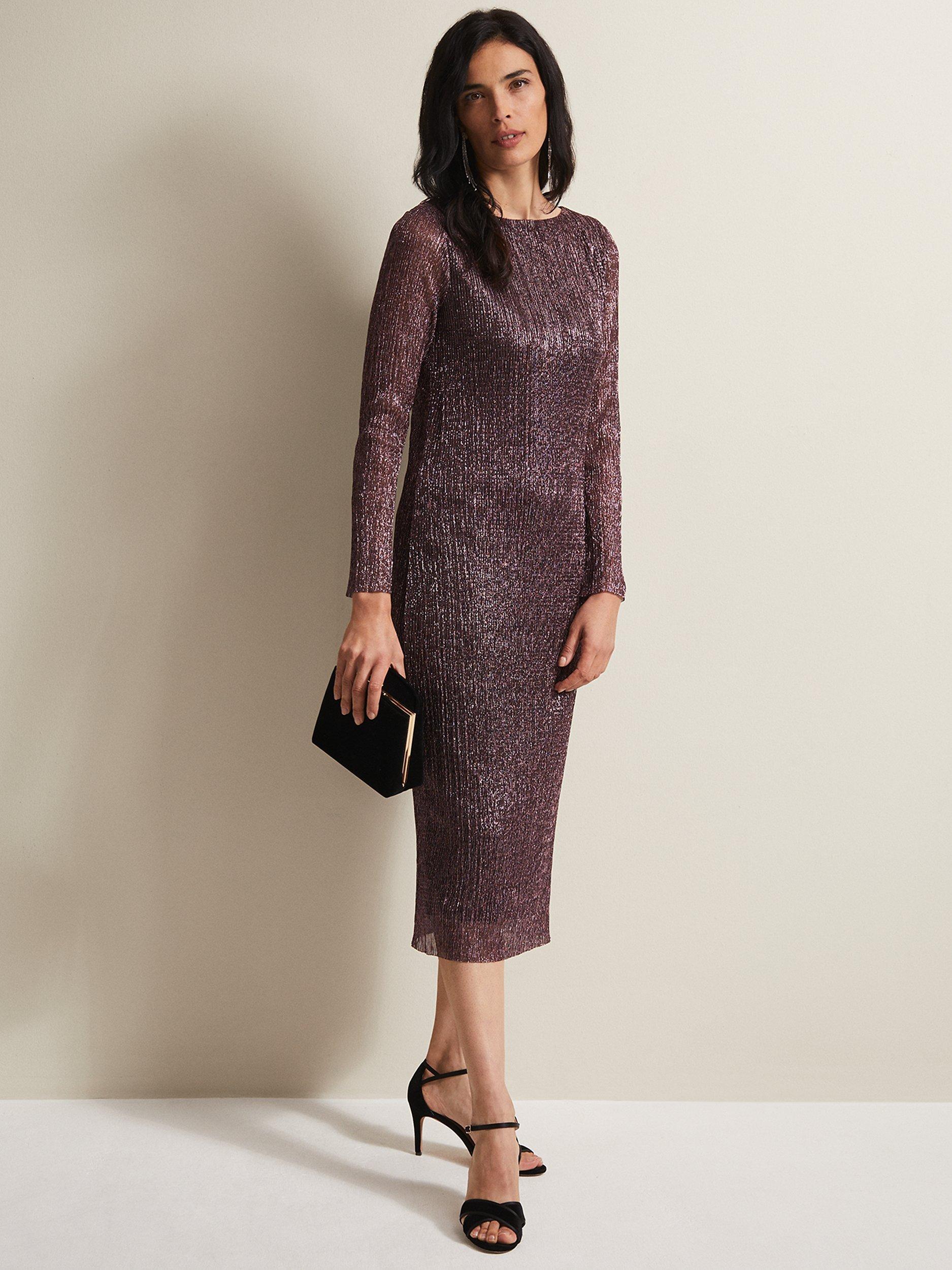 Phase Eight Alix Plisse Midi Dress, Pink