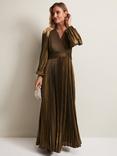 Phase Eight Adrianna Foil Pleated Maxi Dress, Metallic