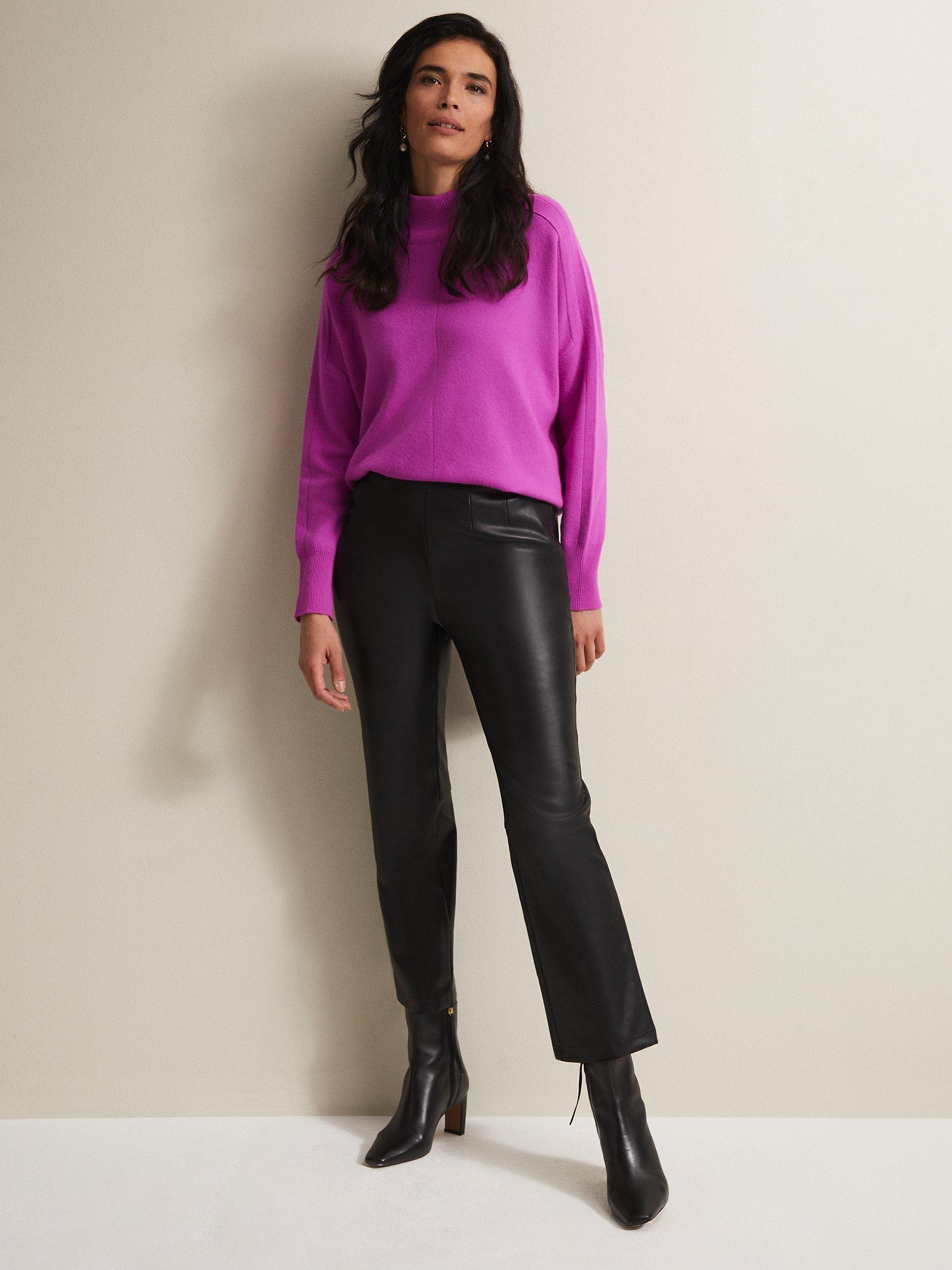 Product image 3 of 7, which shows Phase Eight Marielle Faux Leather Trousers, Black, 8