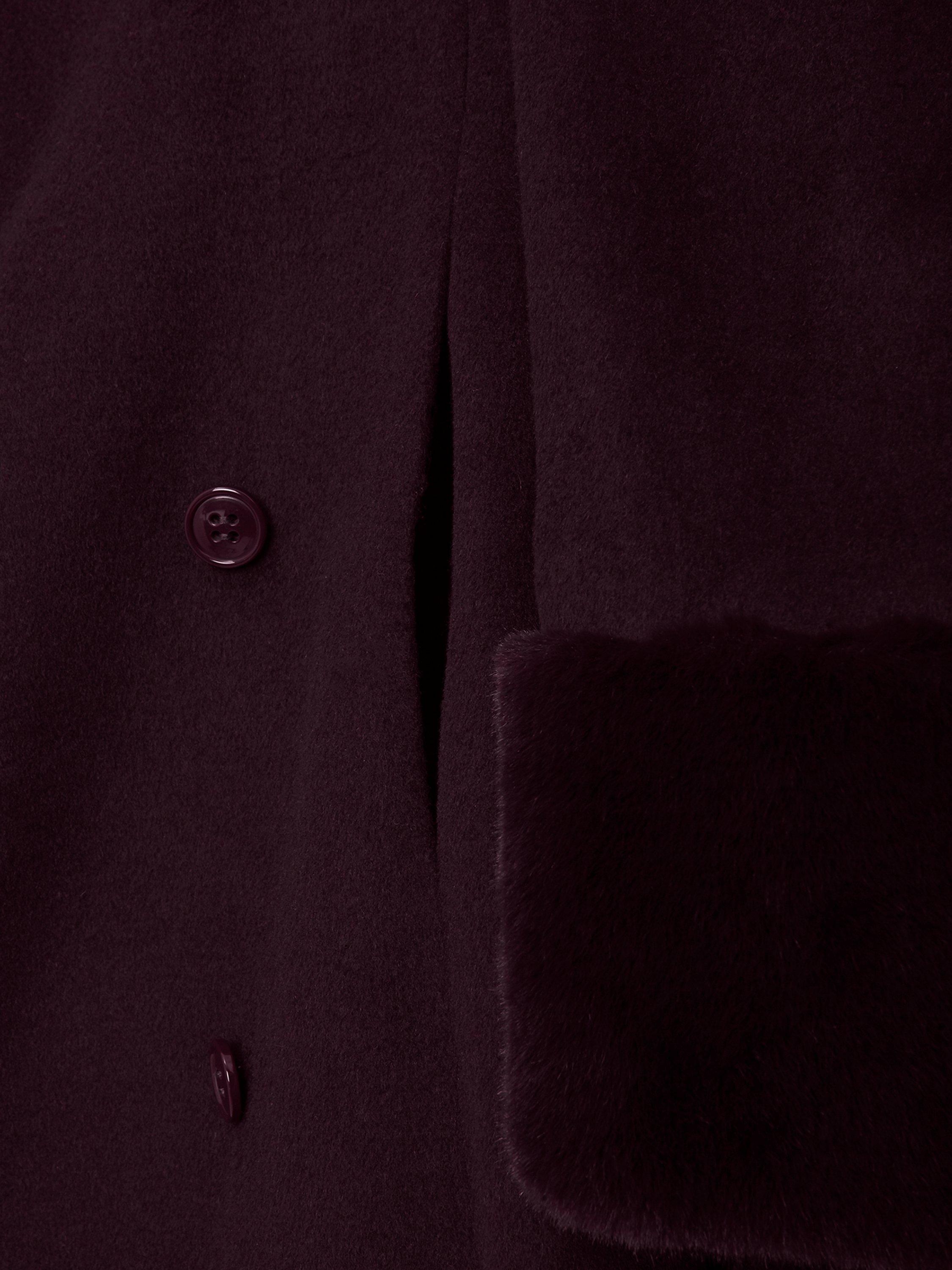 Product image 6 of 8, which shows Phase Eight Zylah Wool Blend Faux Fur Collar Smart Coat, Burgundy, 16