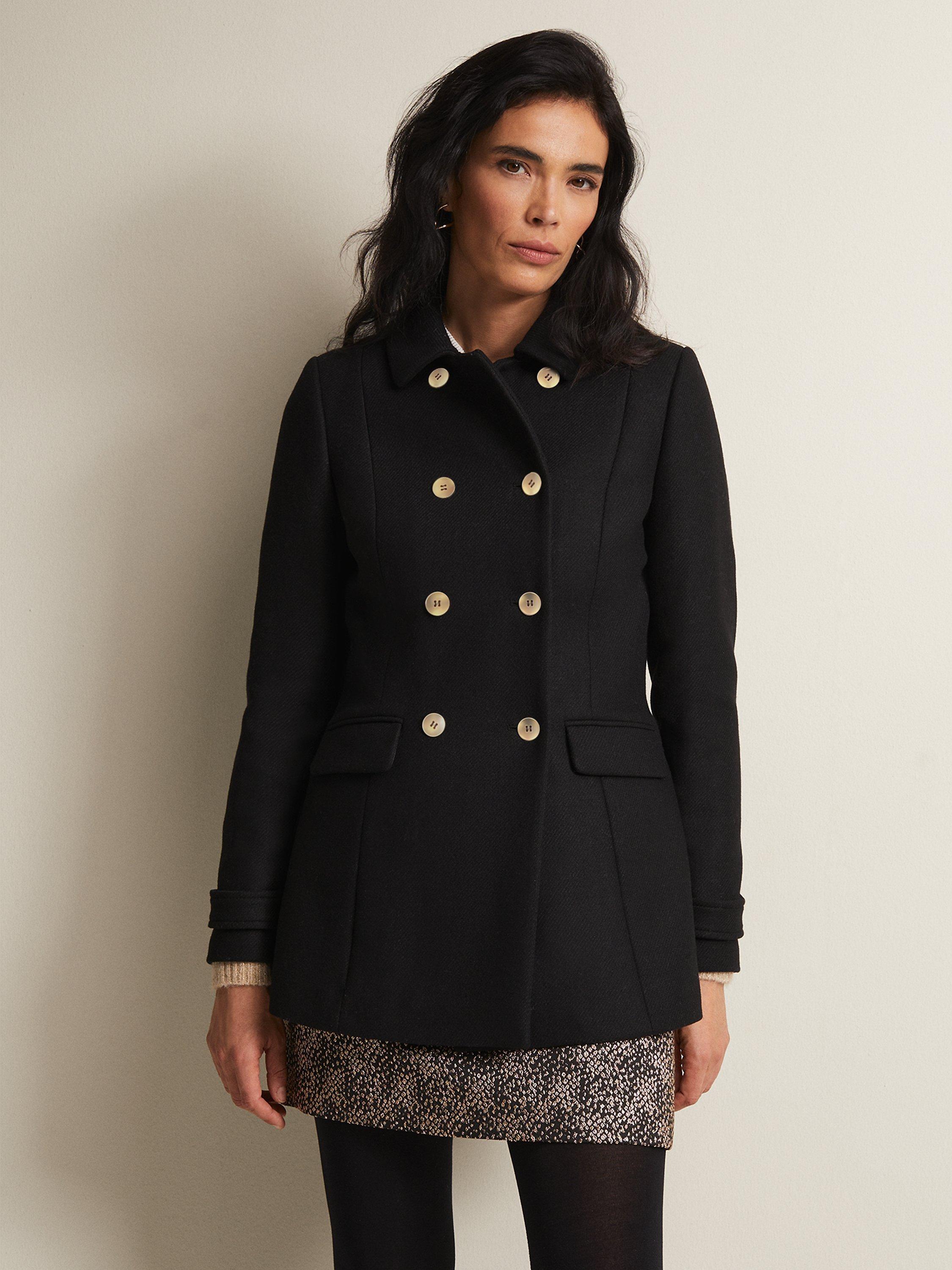 Phase Eight Aurelie Double Breasted Wool Blend Peacoat Black