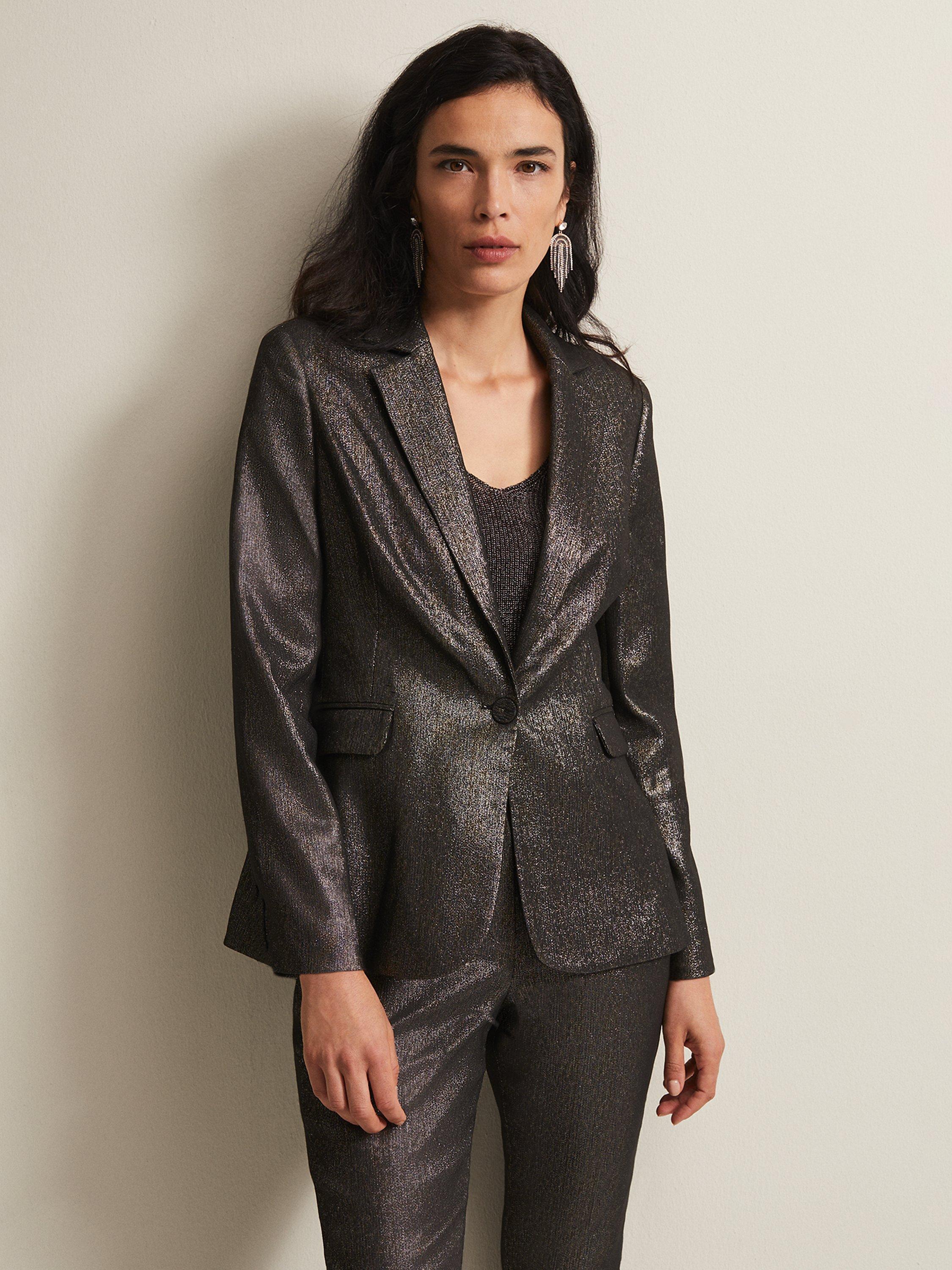 Phase Eight Ulrica Metallic Shimmer Blazer, Charcoal