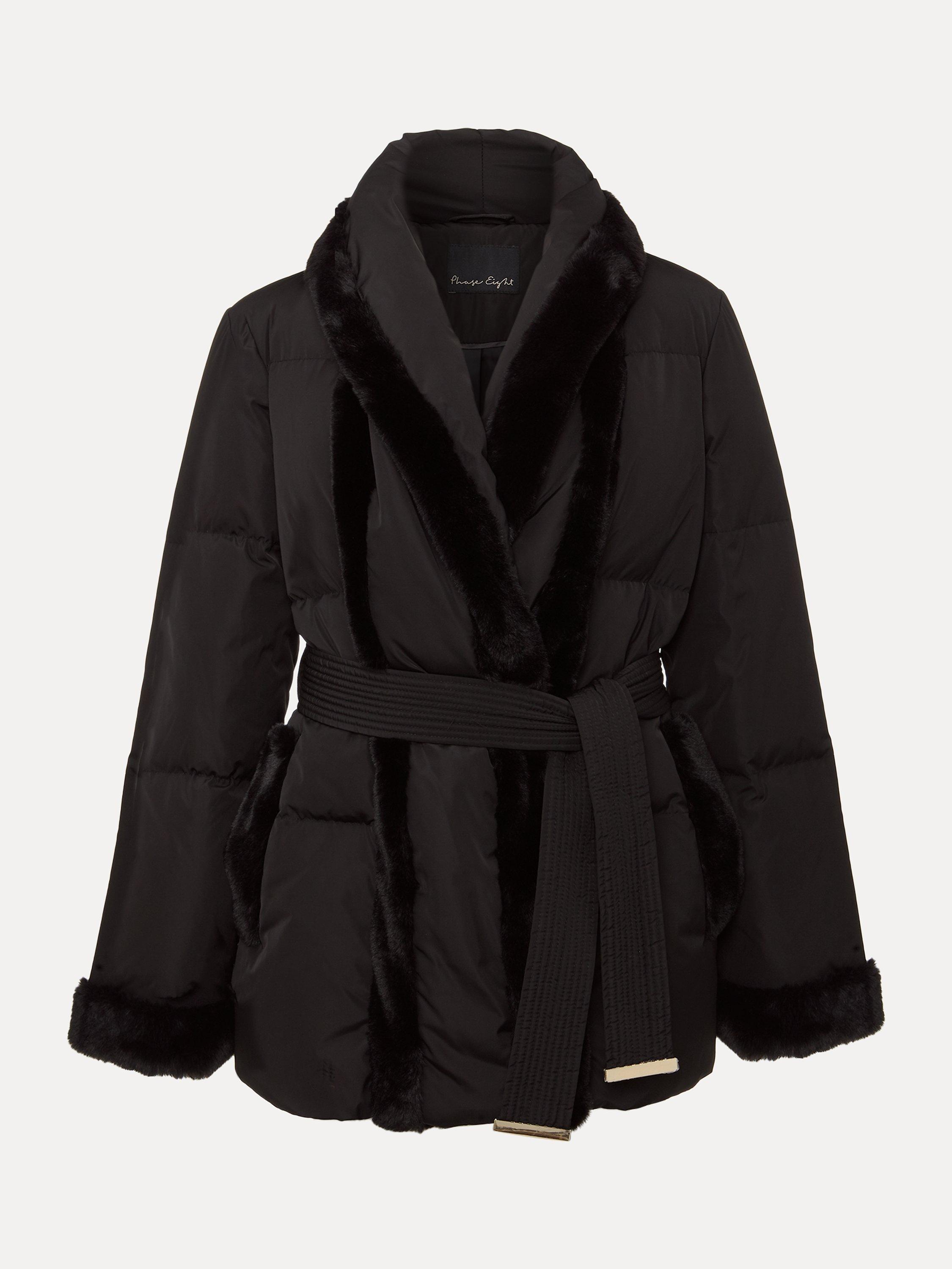 Phase Eight Nelle Faux Fur Detail Puffer Coat Black