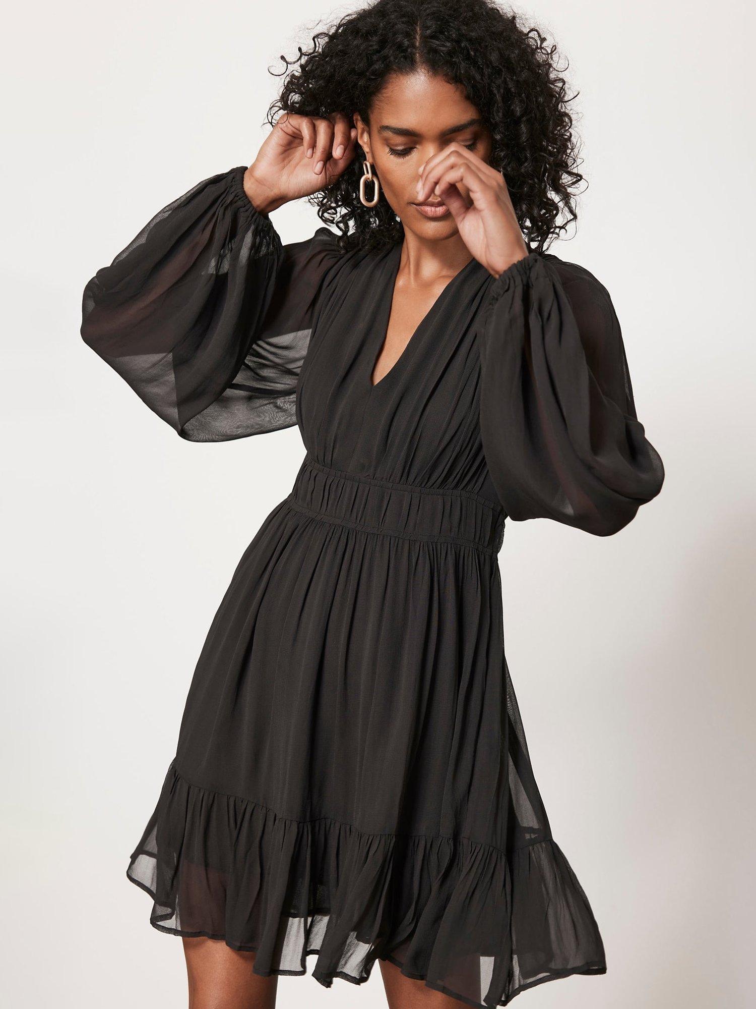 Mint Velvet V Neck Mini Dress, Black