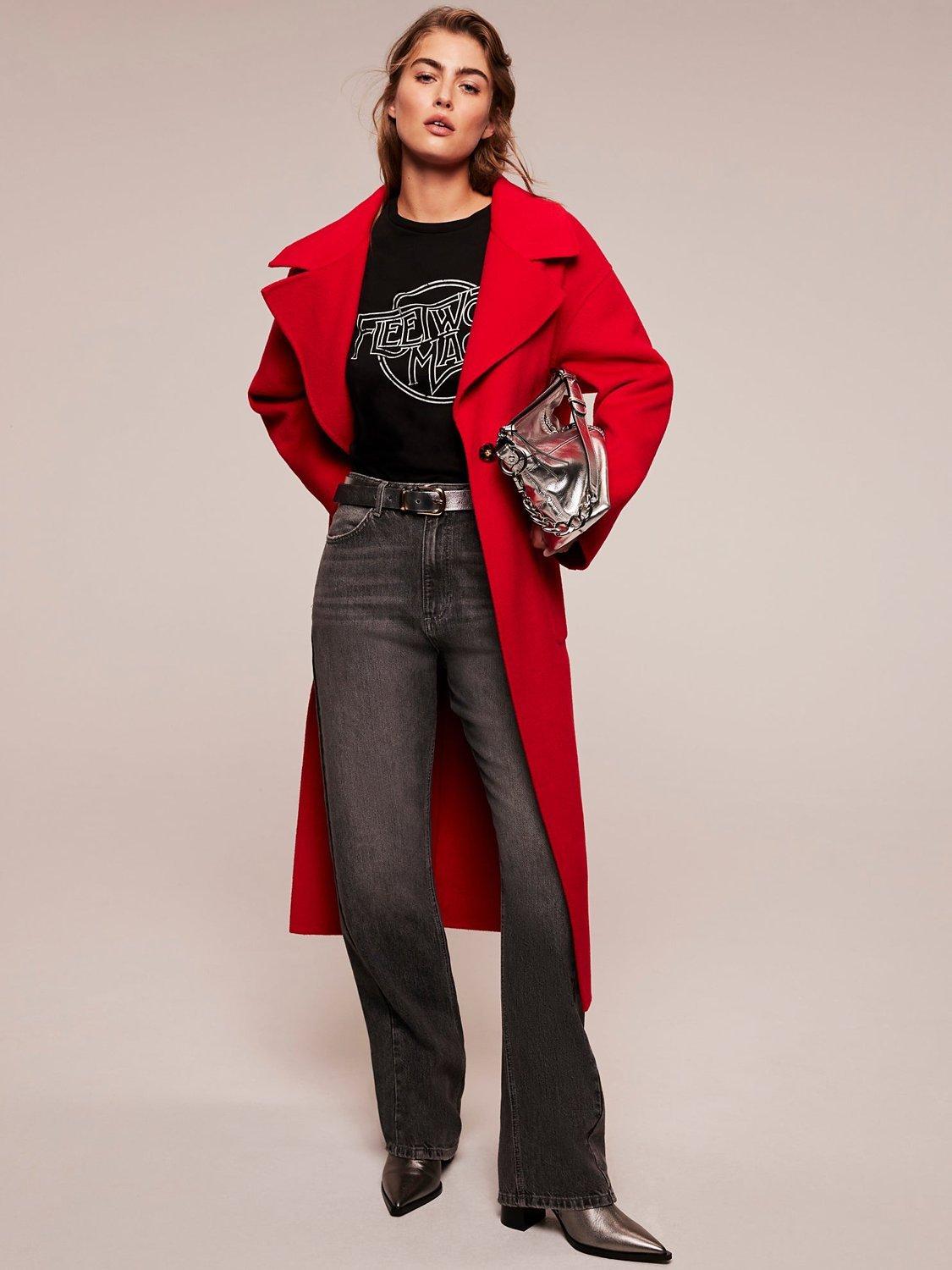 Mint Velvet Split Seam Longline Coat, Red