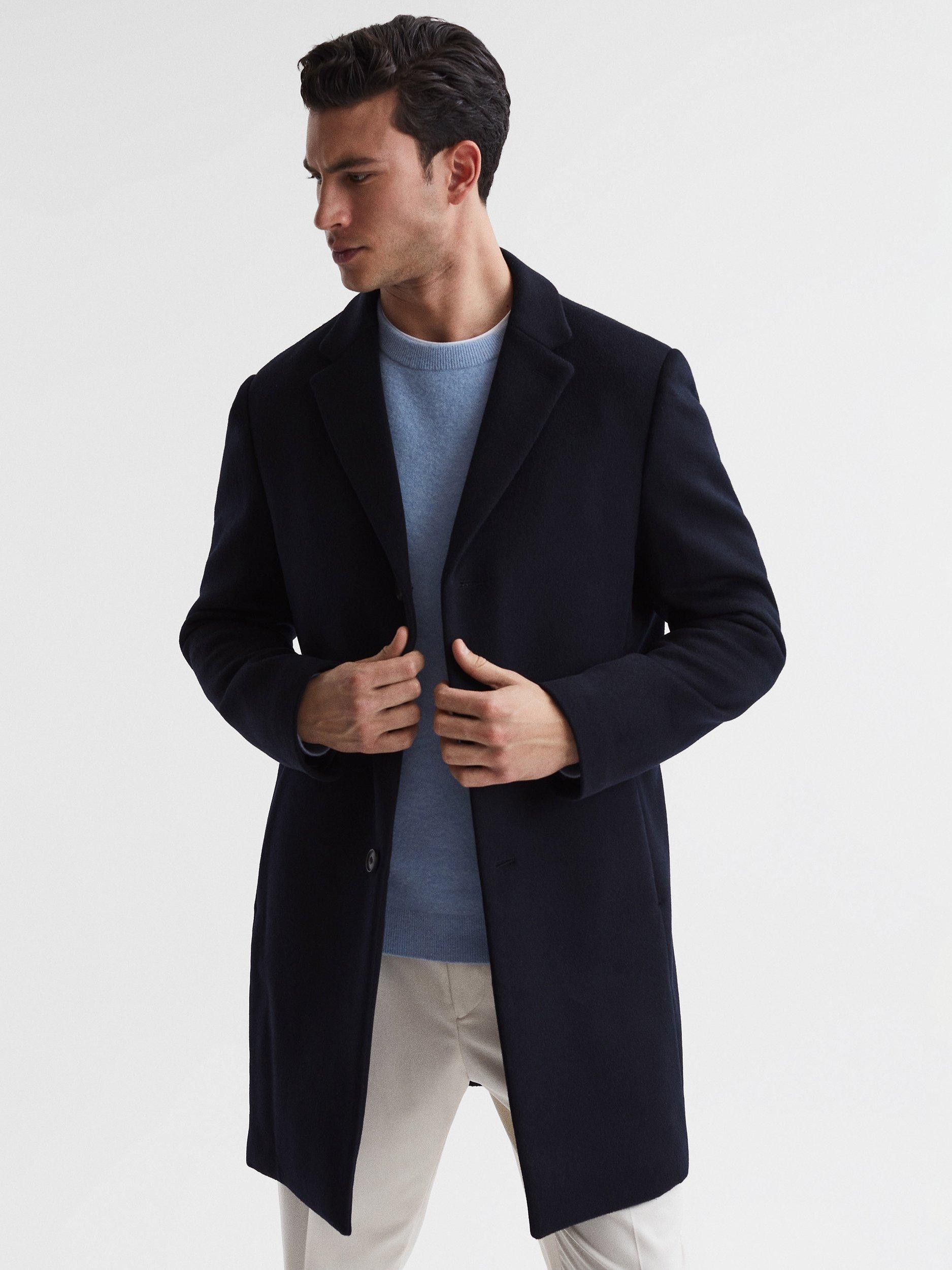 Reiss Gable Wool Epsom Overcoat Navy