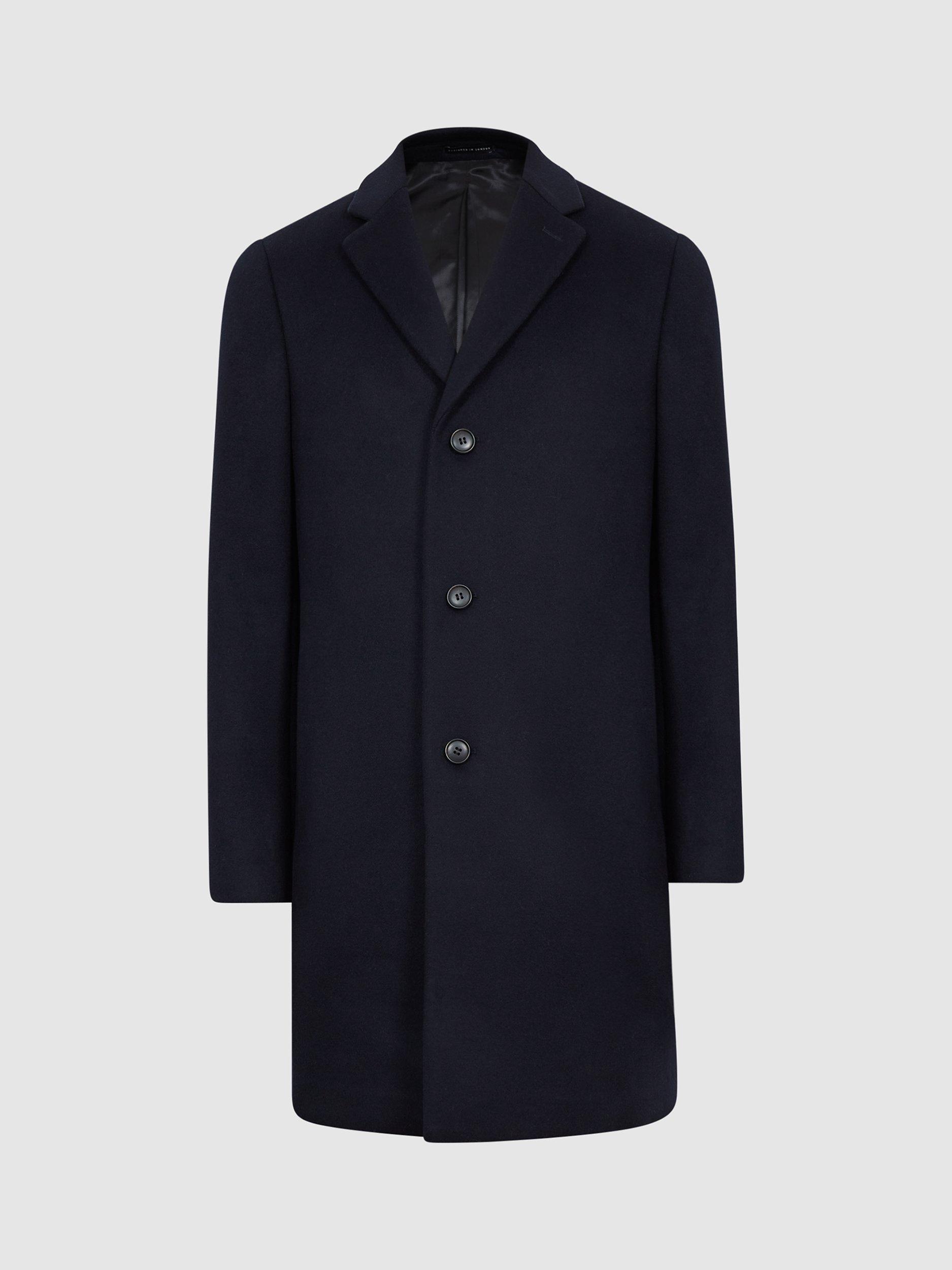 Reiss Gable Wool Epsom Overcoat Navy