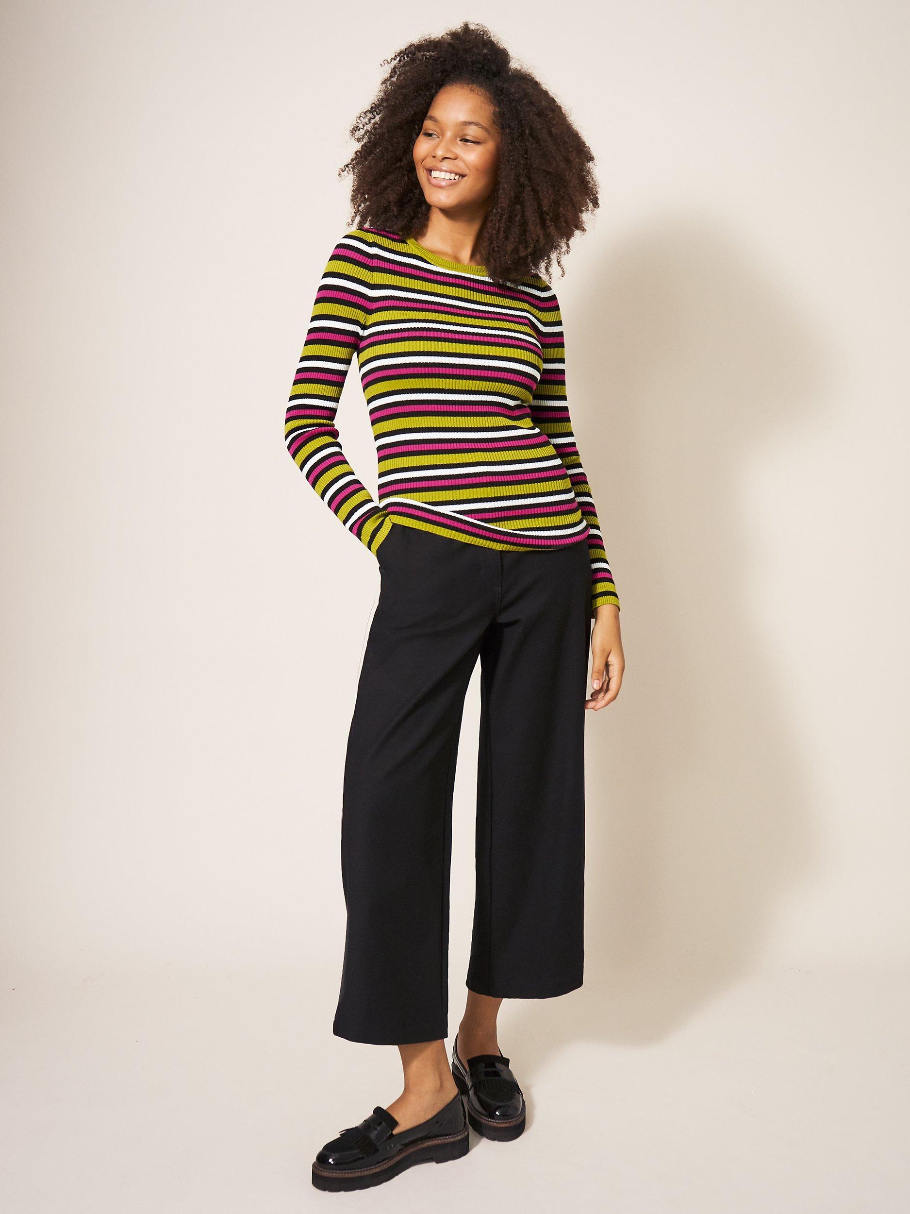 White Stuff Rib Stripe Jumper, Pink/Multi