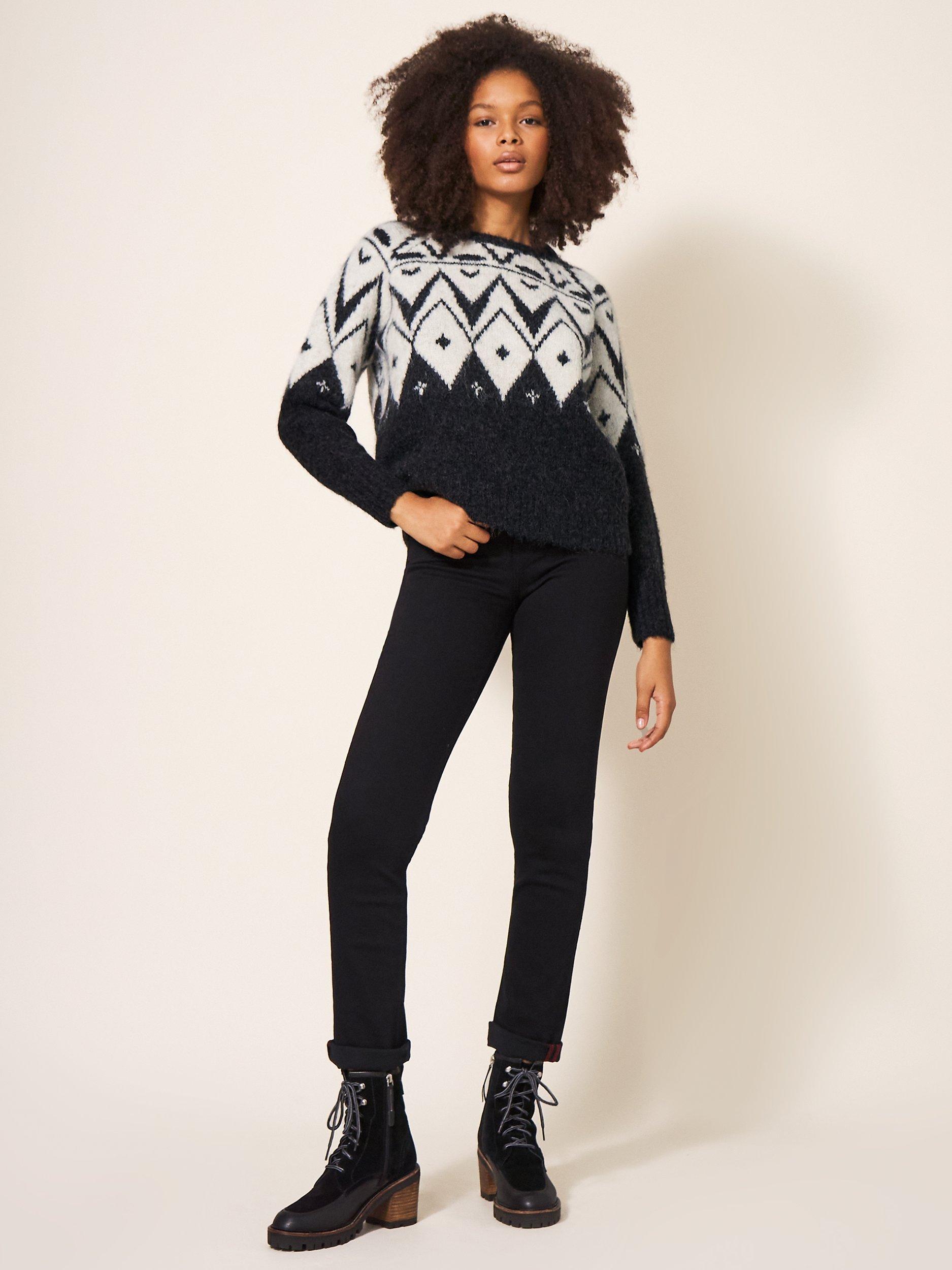 White Stuff Diamond Monochrome Fair Isle Wool Blend Jumper Black