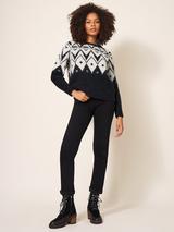 White Stuff Diamond Monochrome Fair Isle Wool Blend Jumper, Black