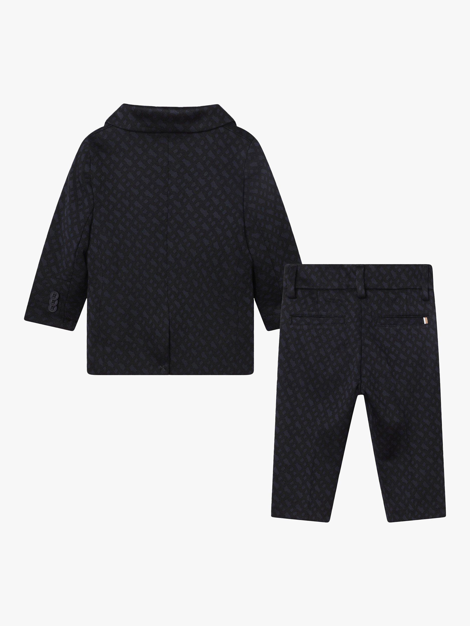 Product image 2 of 3, which shows BOSS Baby Jacquard Monogram Jacket & Trousers Set, Navy, 3 months