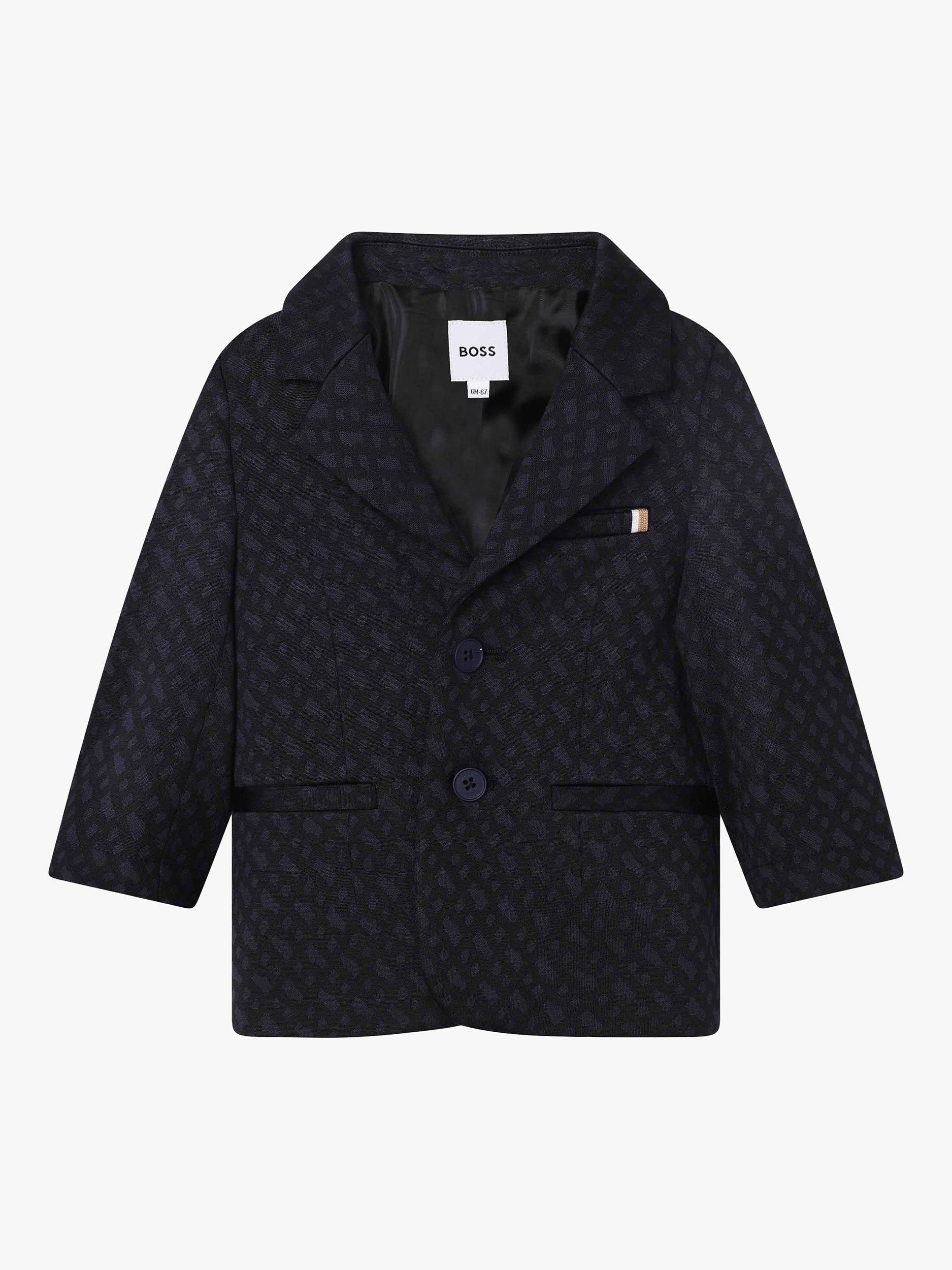 Product image 3 of 3, which shows BOSS Baby Jacquard Monogram Jacket & Trousers Set, Navy, 3 months
