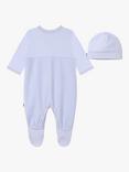 BOSS Baby Logo Velvet Stripe Sleepsuit & Hat Set, Light Blue