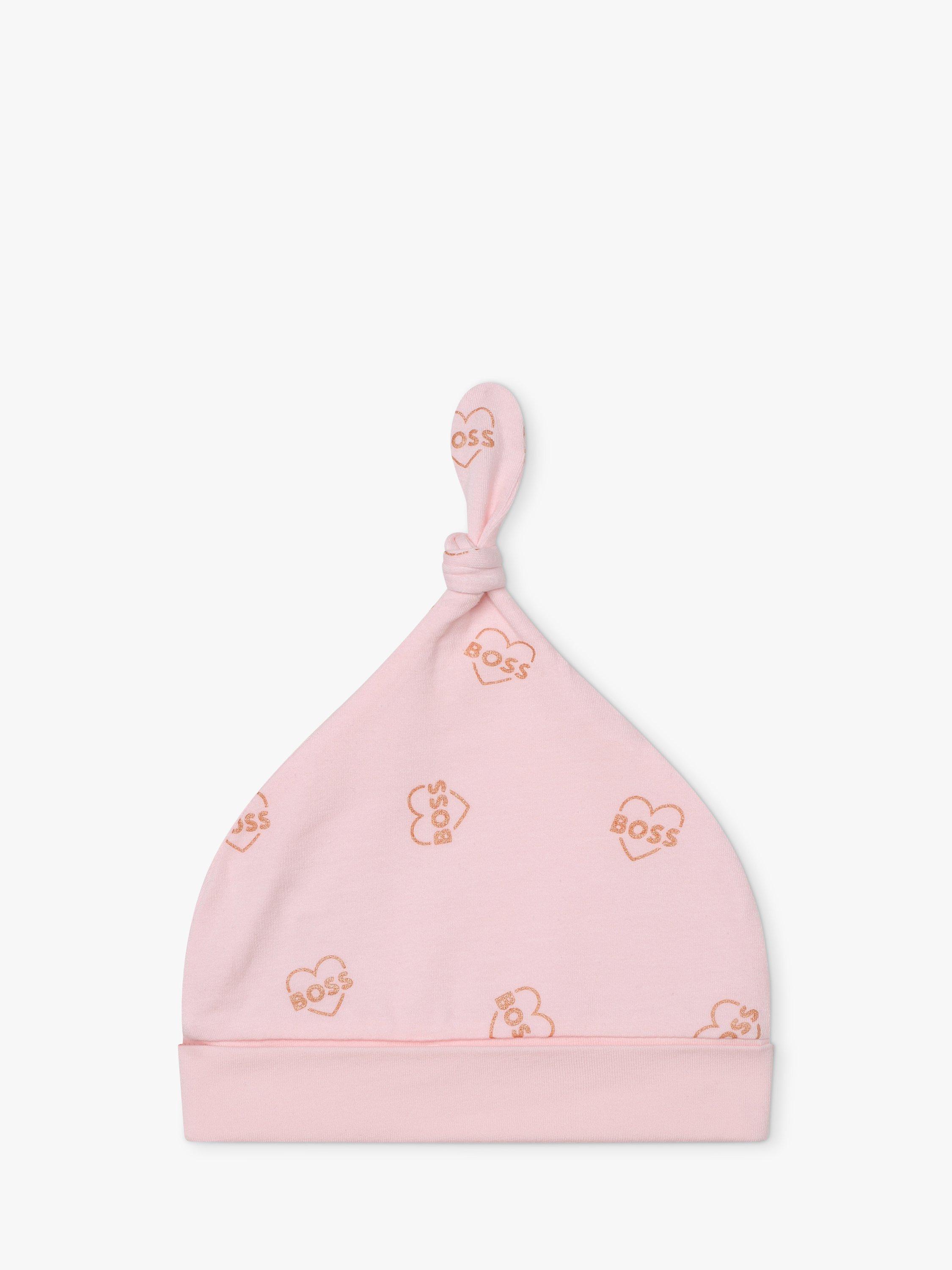 Product image 3 of 3, which shows BOSS Baby Logo Heart Sleepsuit & Hat Set, Light Pink, 12 months