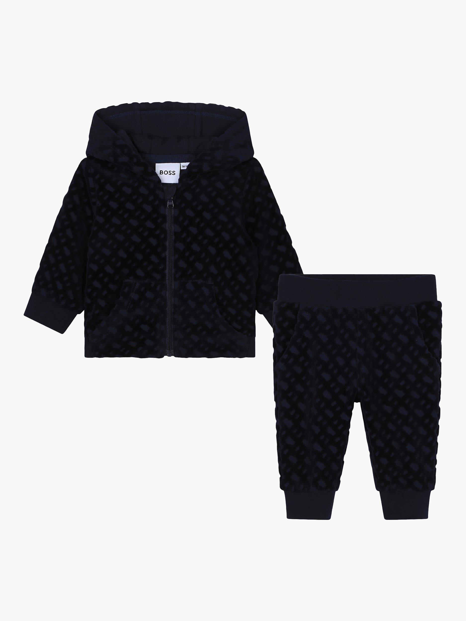 BOSS Baby Monogram Jacquard Velvet Tracksuit Set, Navy