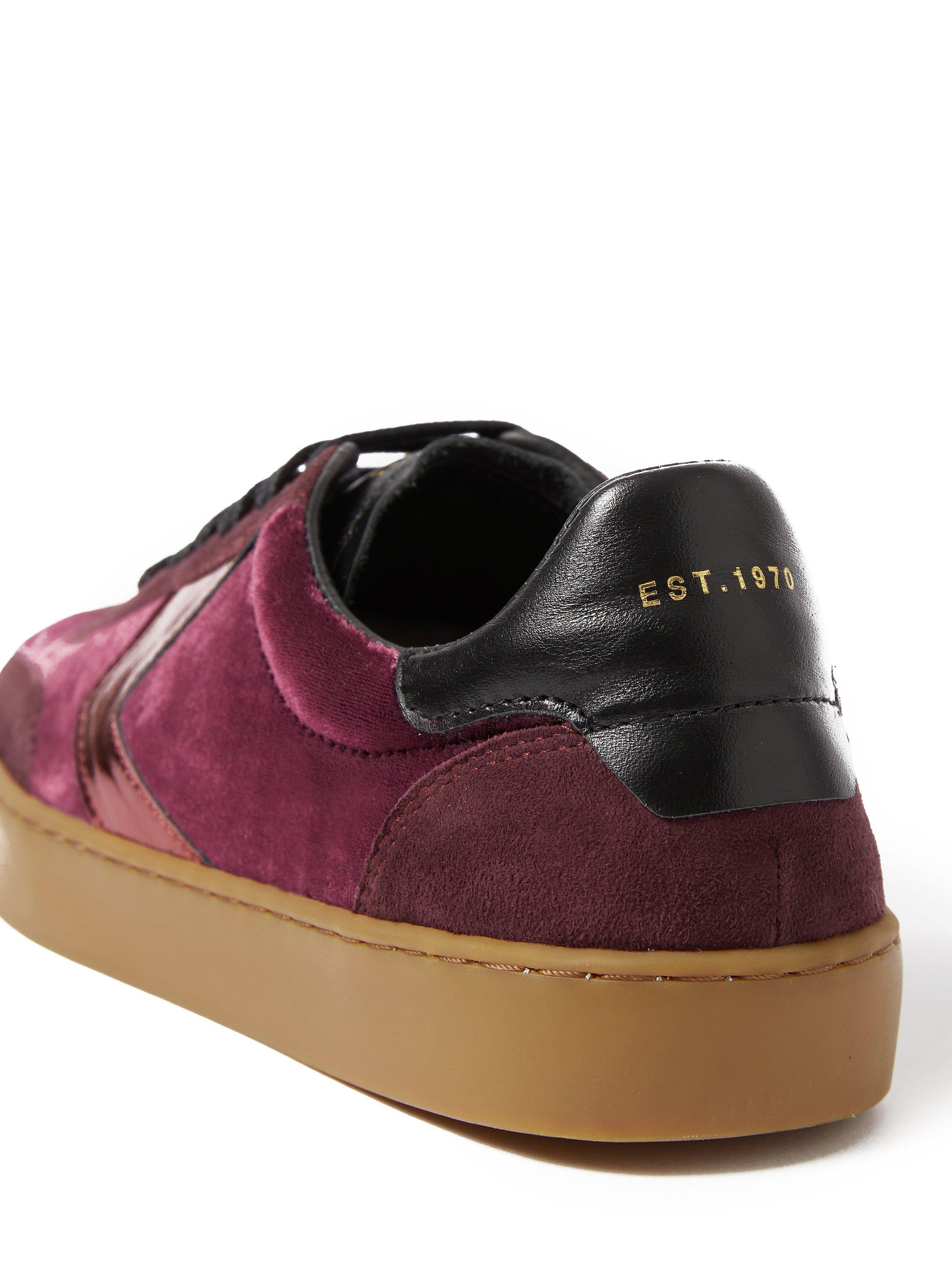 Product image 2 of 6, which shows Jigsaw Portland Velvet Low Top Trainers, Burgandy, EU36