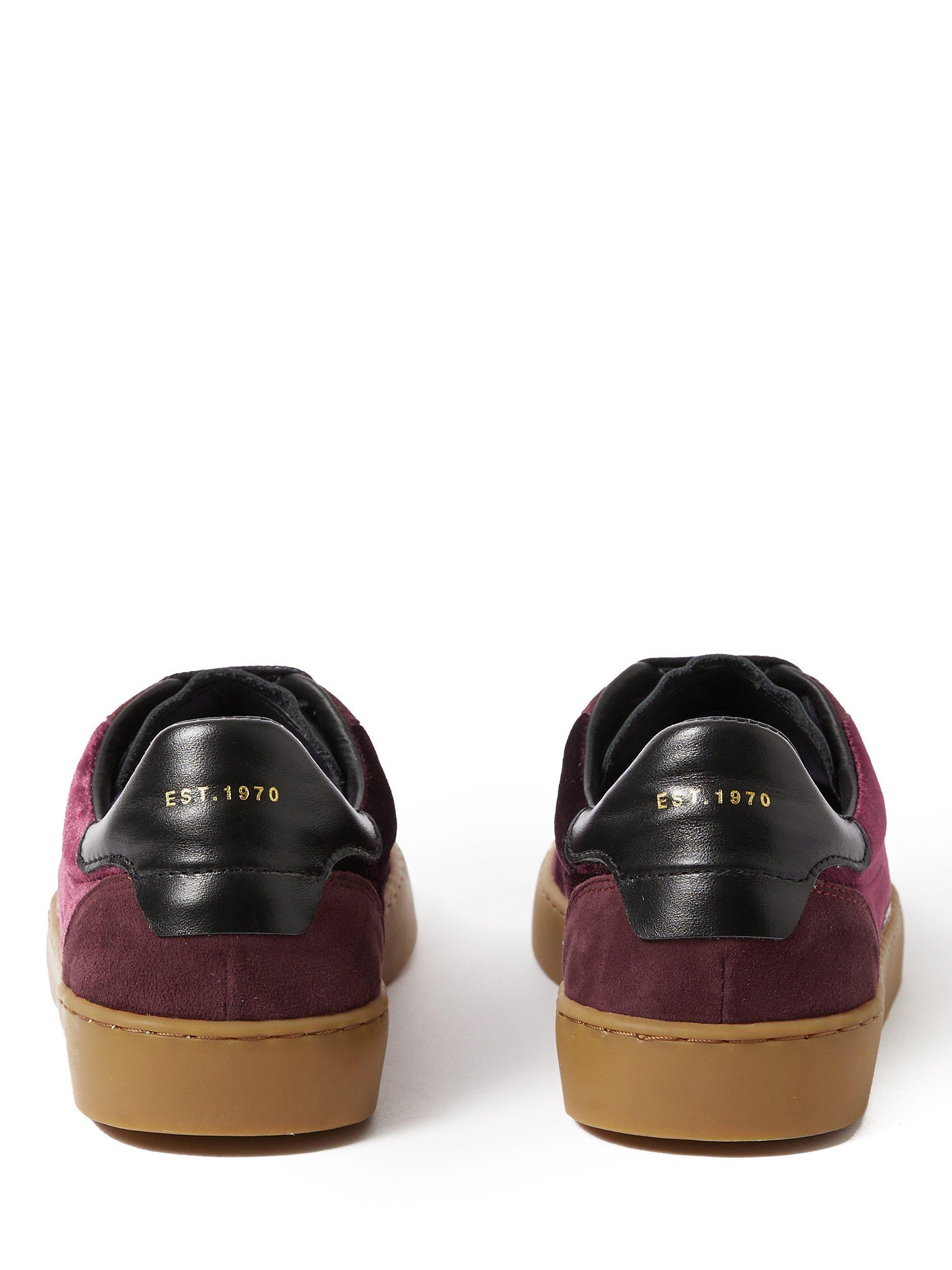 Product image 5 of 6, which shows Jigsaw Portland Velvet Low Top Trainers, Burgandy, EU36
