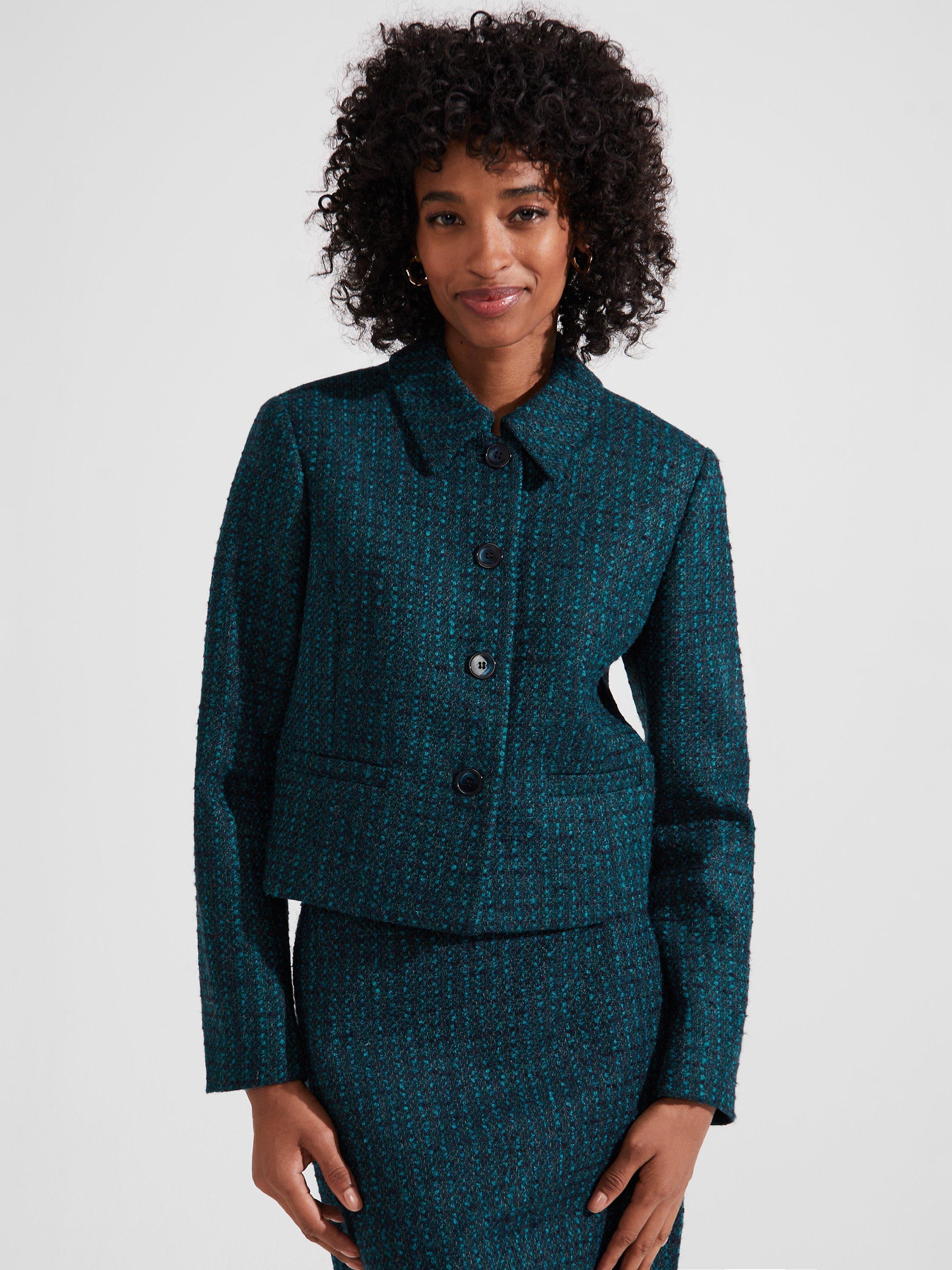 Hobbs Teia Wool Blend Boucle Jacket Deep Teal