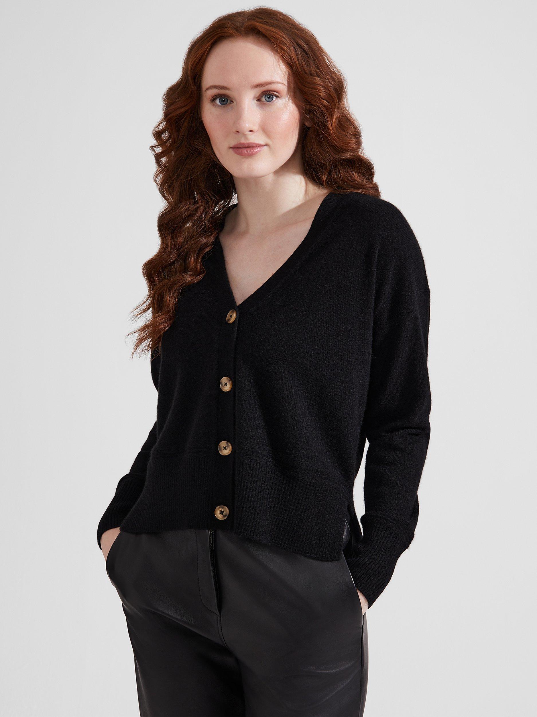 Hobbs Karina Button Cashmere Cardigan, Black