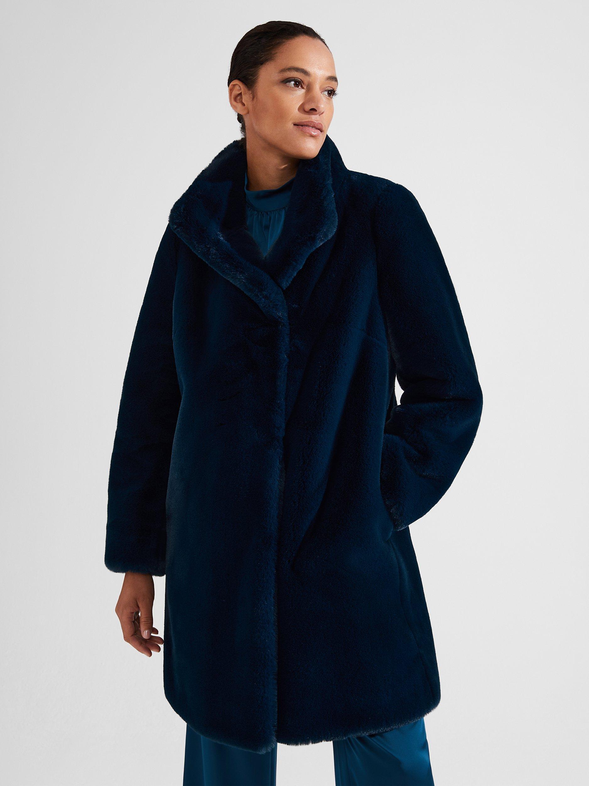 Hobbs Maddox Faux Fur Coat, Steel Blue