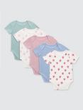 John Lewis Baby Pointelle & Strawberry Print Bodysuit, Pack of 5, Multi