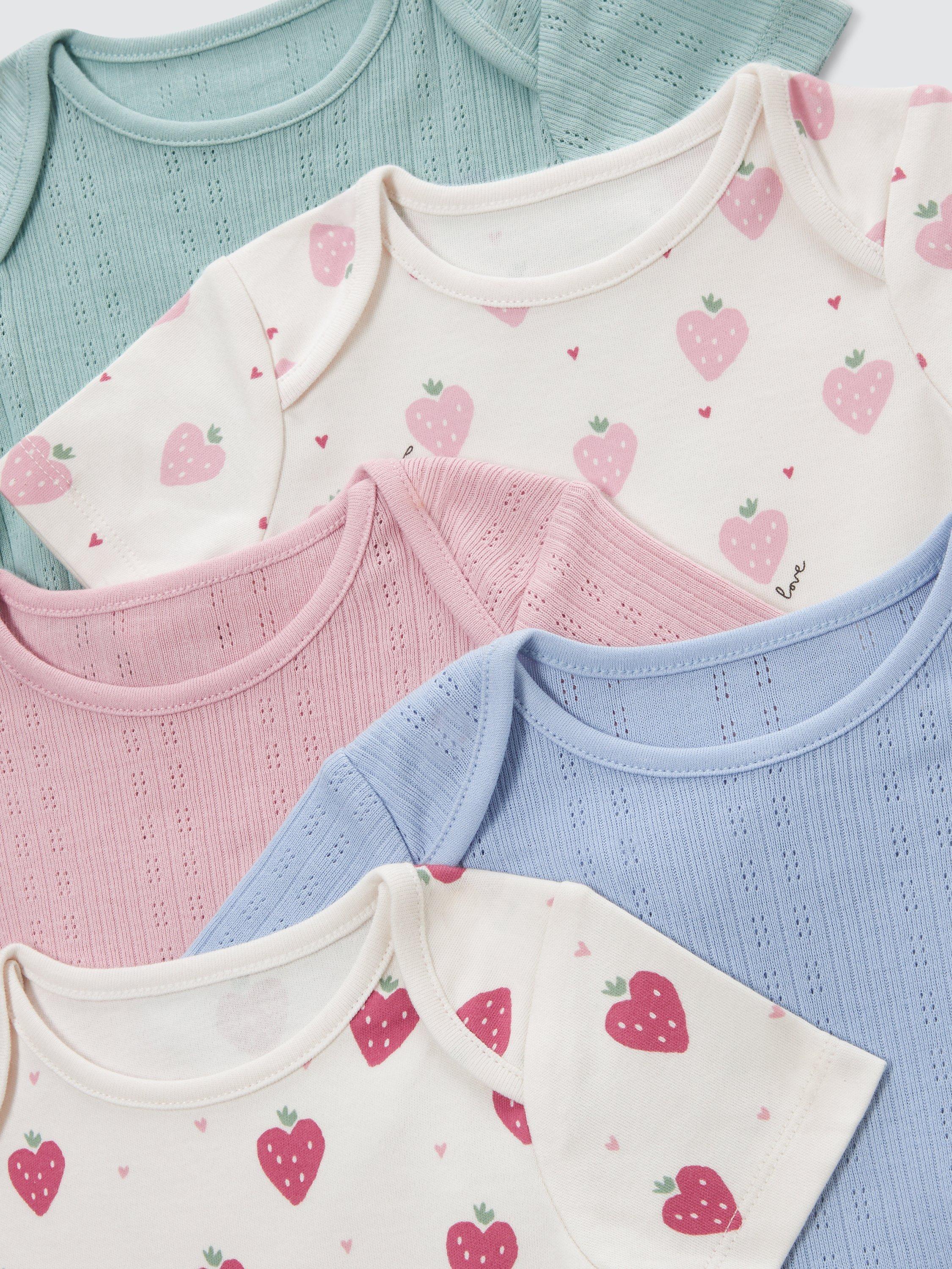 Product image 3 of 3, which shows John Lewis Baby Pointelle & Strawberry Print Bodysuit, Pack of 5, Multi, 12-18 months