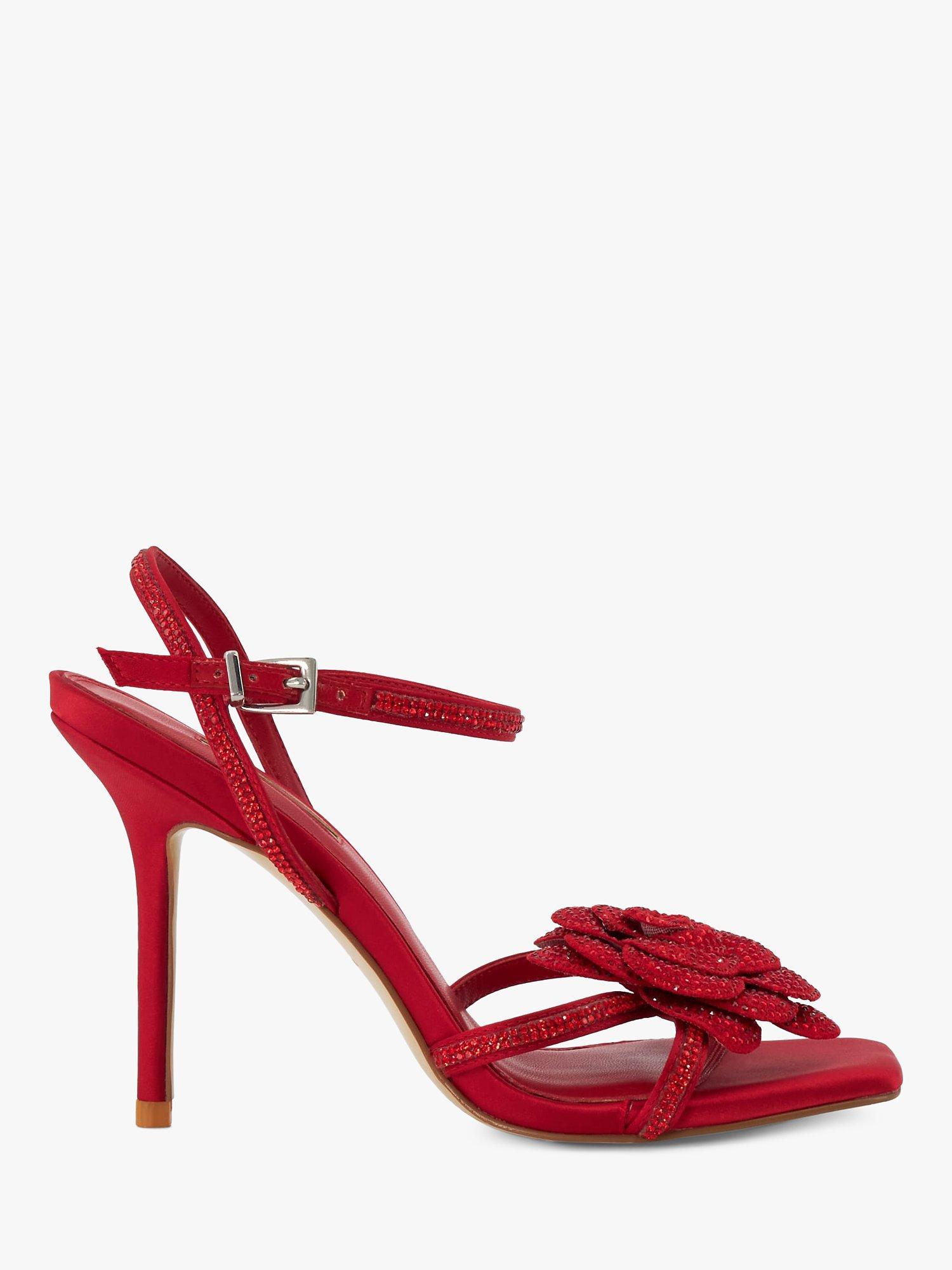 Dune Medallion Satin Embellished Sandals, Red-satin