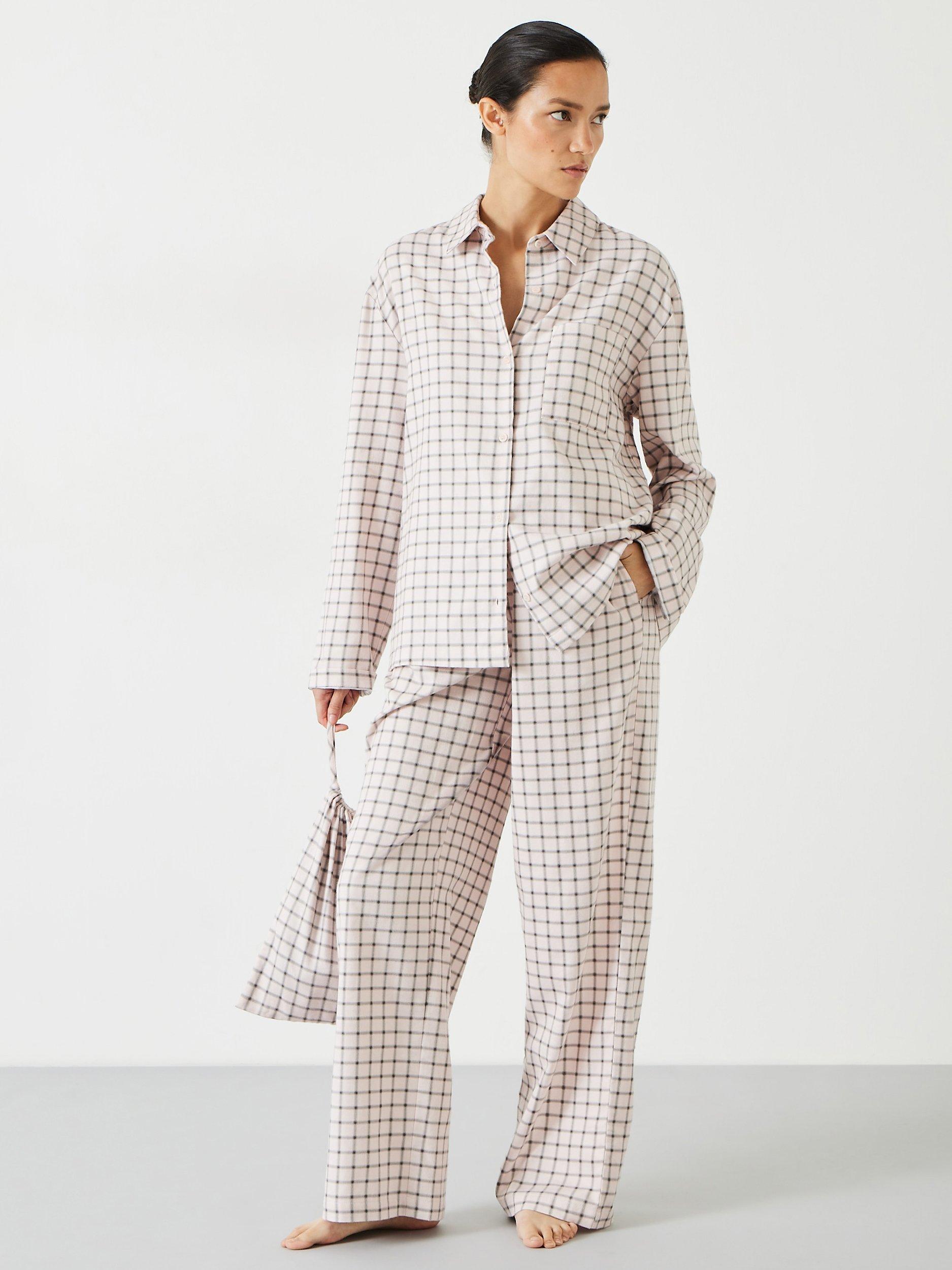 HUSH Luella Brushed Twill Pyjamas, Soft Pink Check
